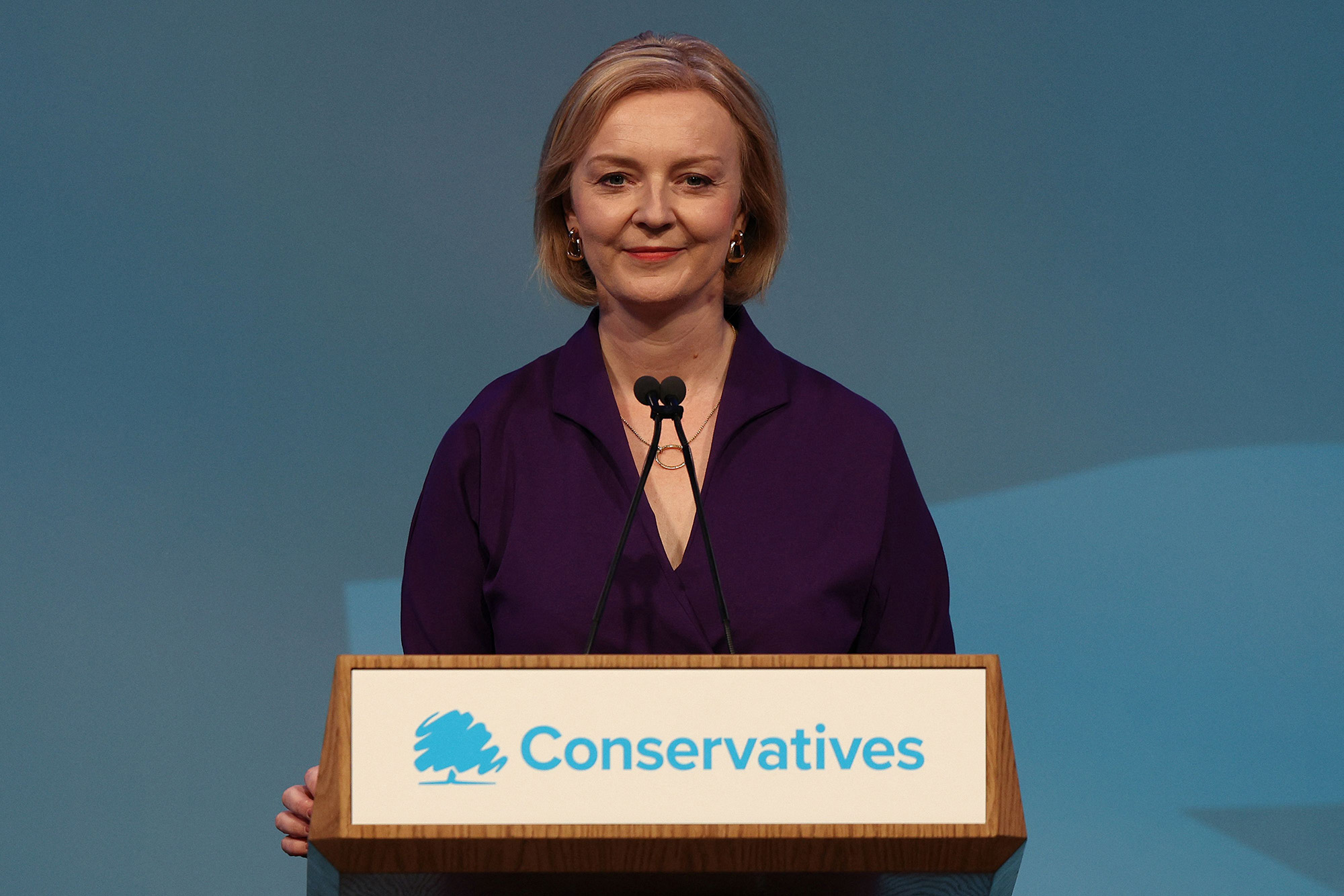 New Conservative Party leader and Britain's Prime Minister-elect Liz Truss delivers a speech at an event to announce the winner of the Conservative Party leadership contest in central London on September 5.