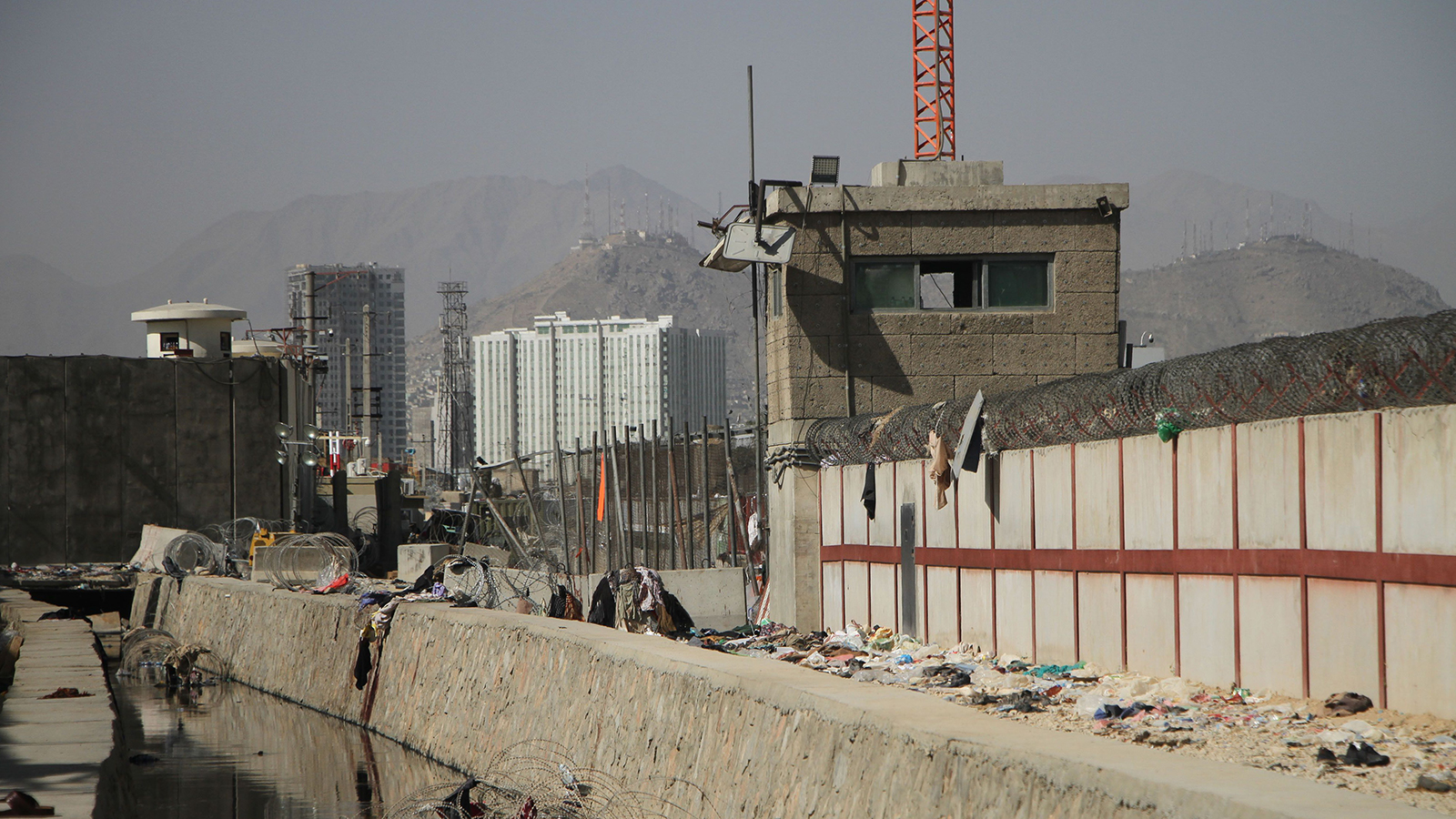 The explosion site near the Kabul airport is seen on August 27.
