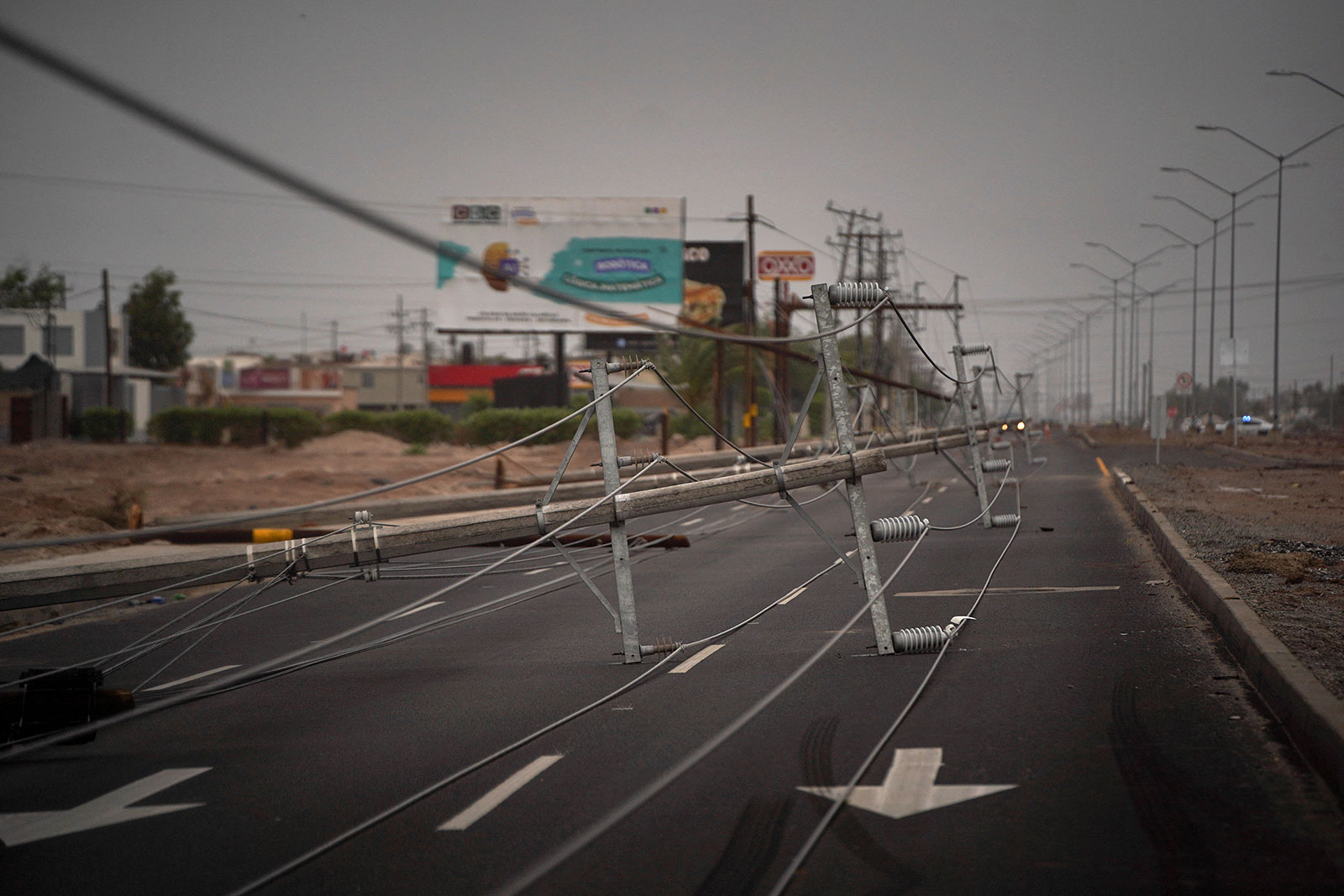 Collapsed power lines are seen in Mexicali, Mexico, on August 20.