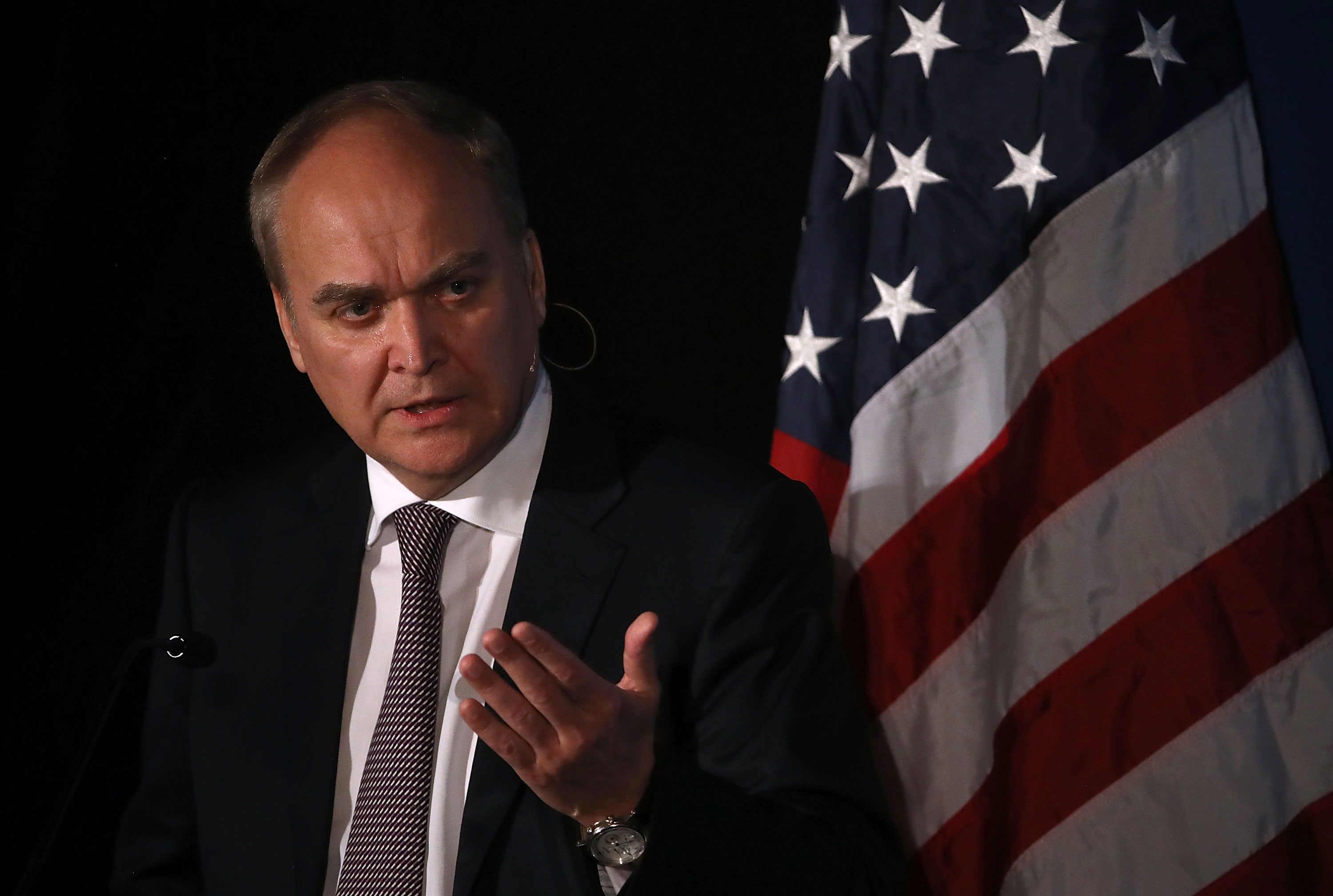 Anatoly Antonov, the Russian ambassador to the United States, speaks at an event in San Francisco on November 29, 2017. 