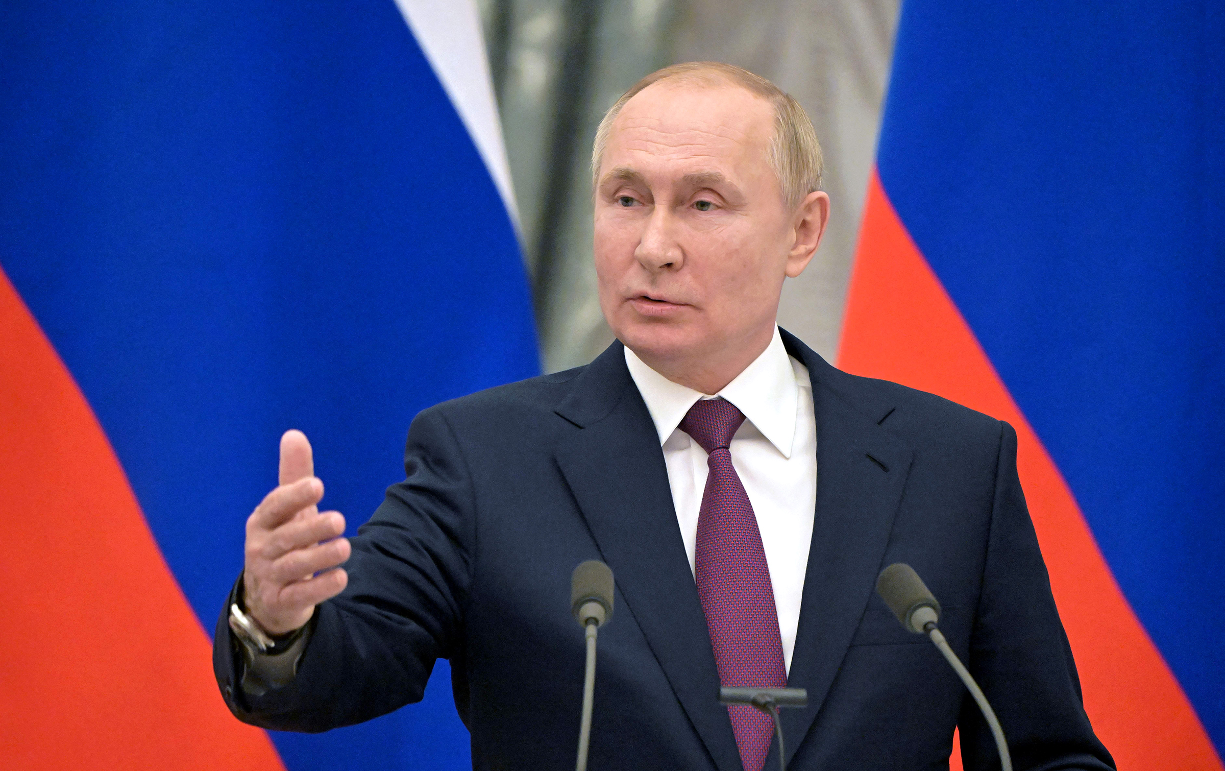 Russian President Vladimir Putin speaks during a joint press conference in Moscow, on February 15.