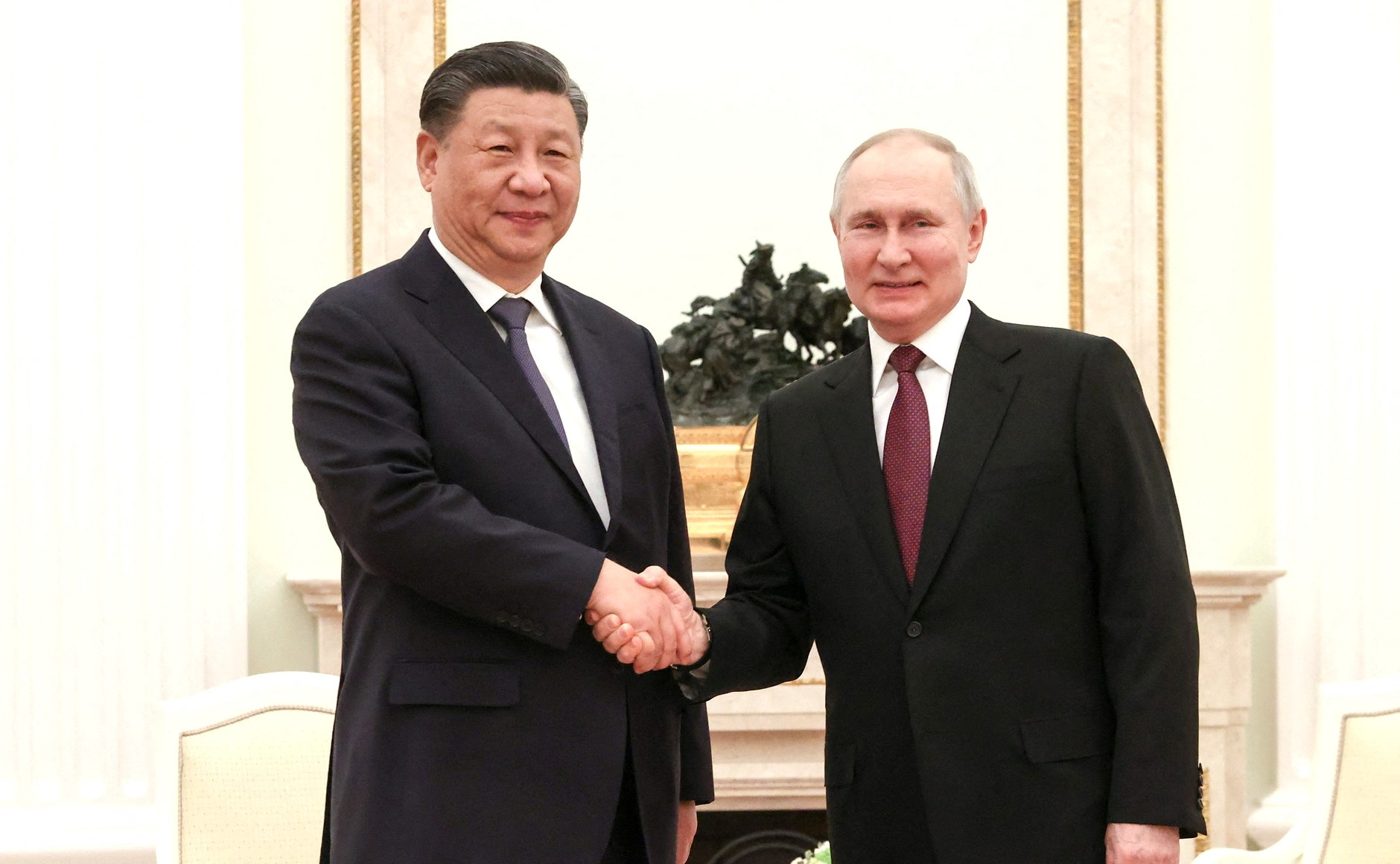 Russian President Vladimir Putin, right, and Chinese President Xi Jinping attend a meeting at the Kremlin in Moscow, Russia, on March 20.