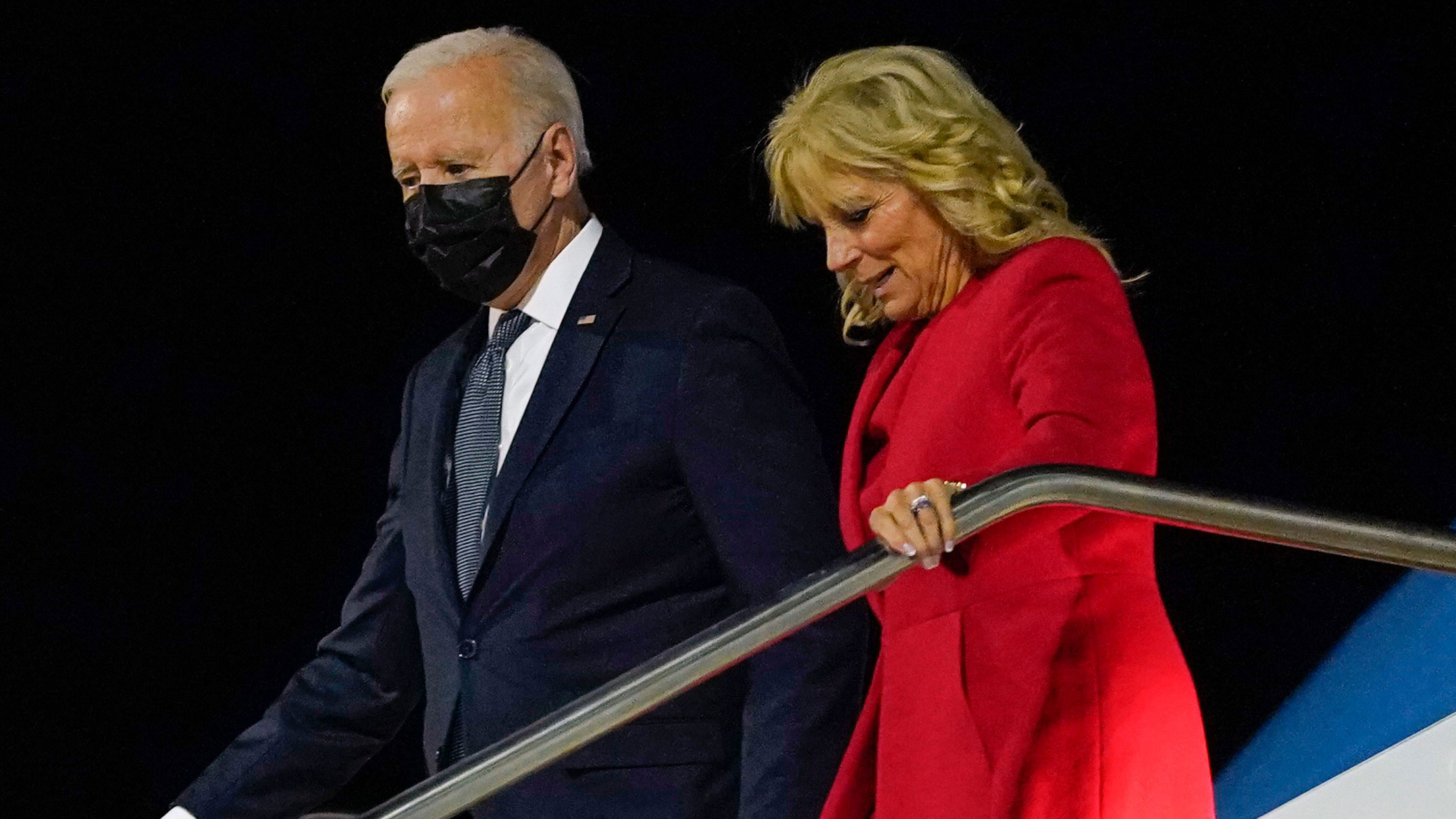 President Joe Biden and first lady Jill Biden arrive at Rome-Fiumicino International Airport on October 29.