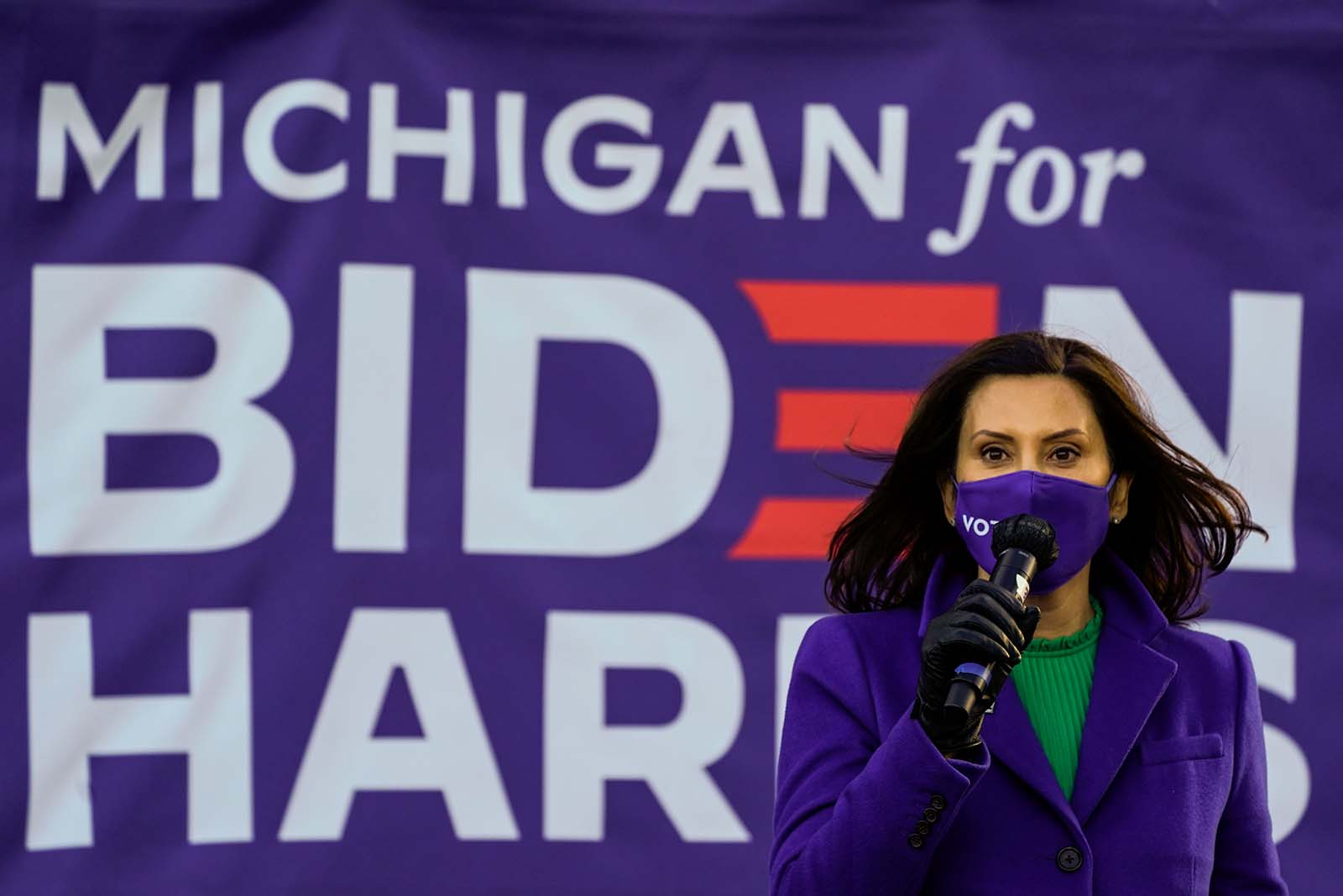 Michigan Governor Gretchen Whitmer speaks during a canvas launch event in Detroit, on Monday, November 2.