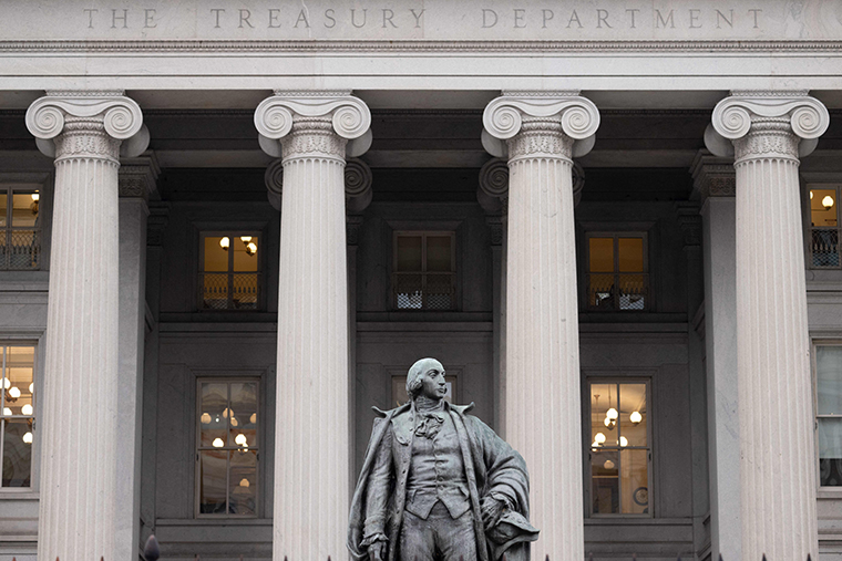 The US Treasury Department building is seen in Washington, DC, on January 19.