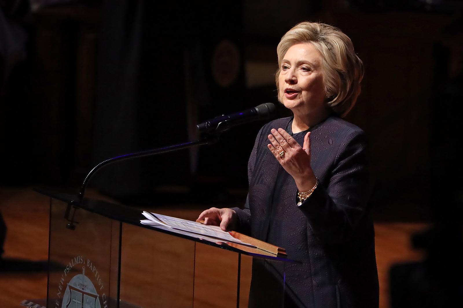 Former first lady and Secretary of State Hillary Clinton delivers remarks during the funeral service for Rep. Elijah Cummings at New Psalmist Baptist Church on October 25, 2019 in Baltimore, Maryland. 