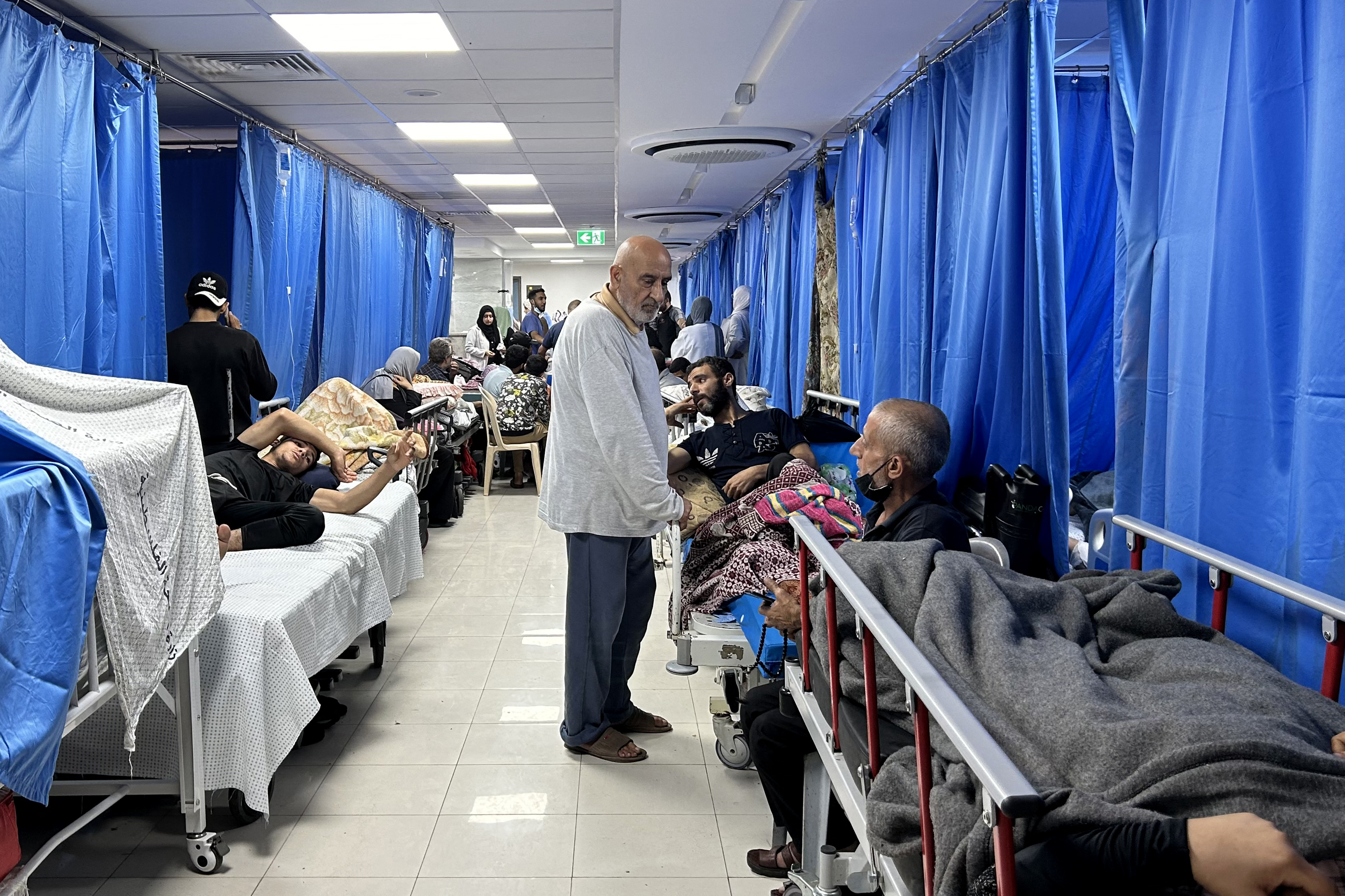 Patients and internally displaced people are at Al-Shifa hospital in Gaza City on November 10.