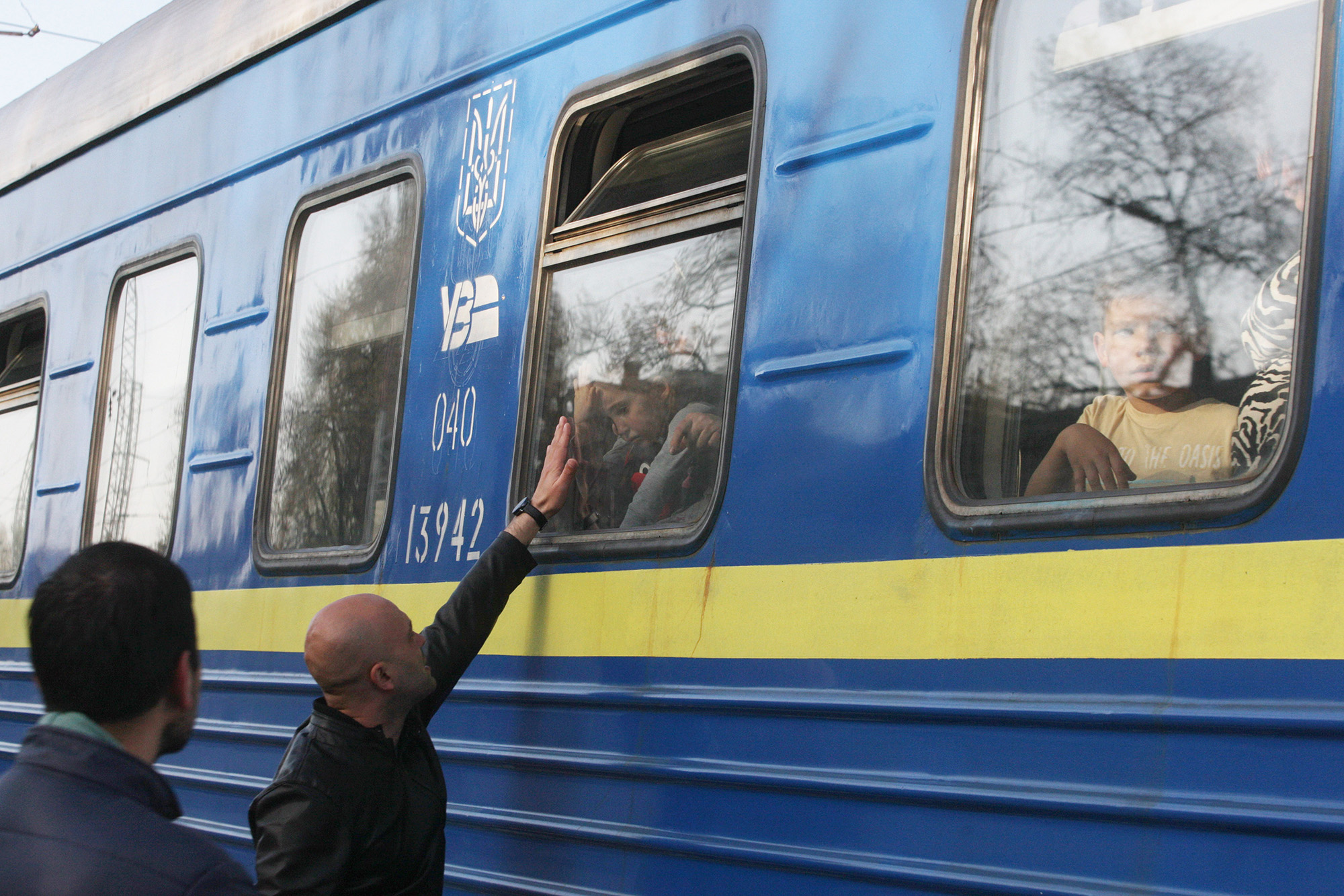 Ukrainian refugees board the train to Poland from Ukraine's port city of Odesa on April 25.