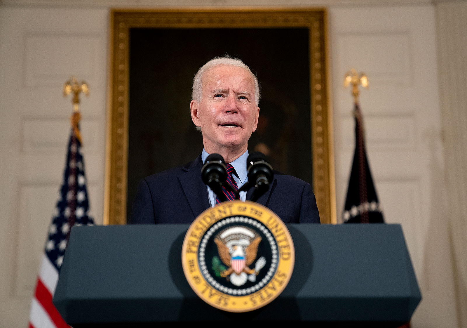 US President Joe Biden delivers remarks at the White House in Washington, DC, on February 5.