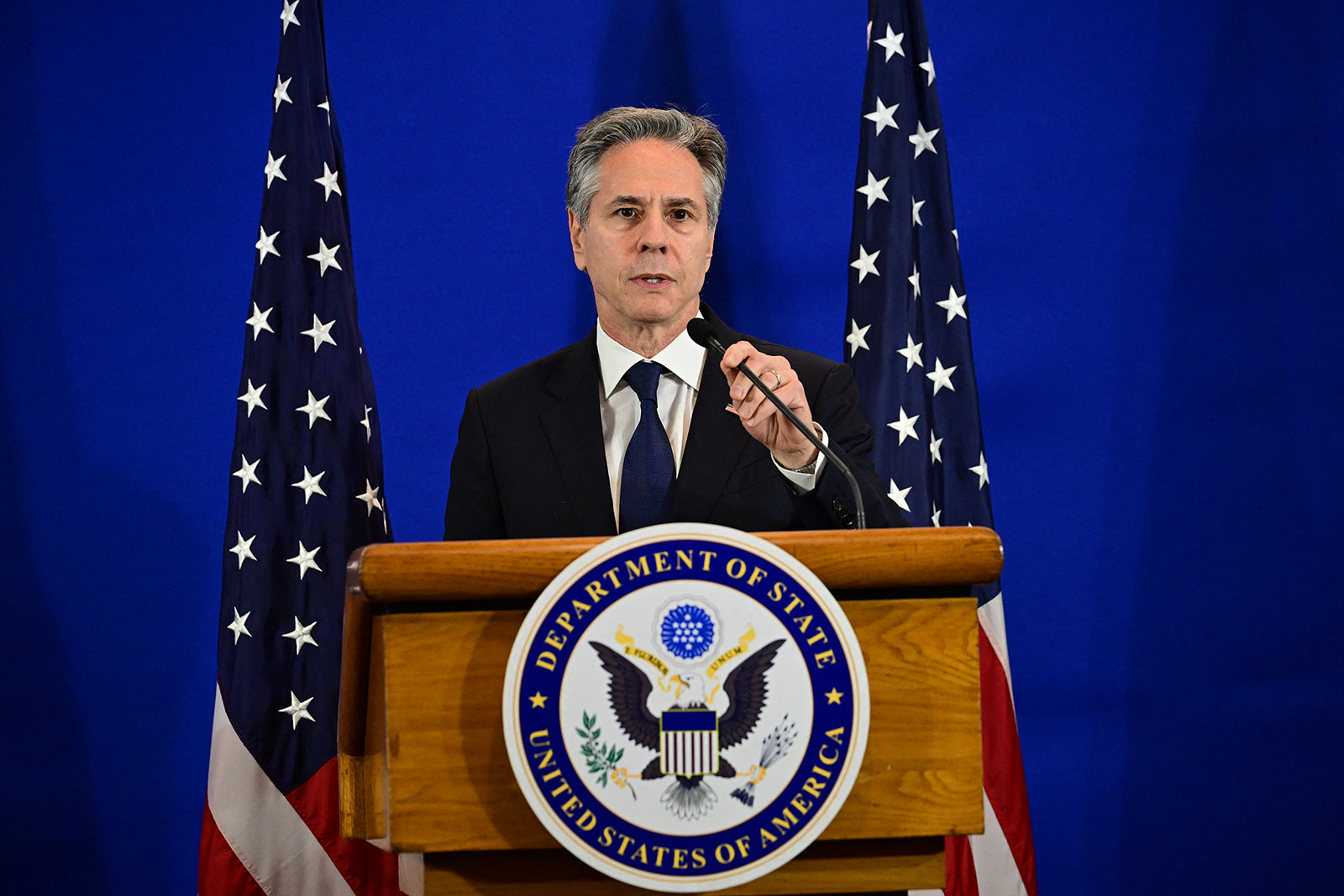 US Secretary of State Antony Blinken speaks during a press conference in Rio de Janeiro, Brazil, on Thursday. 