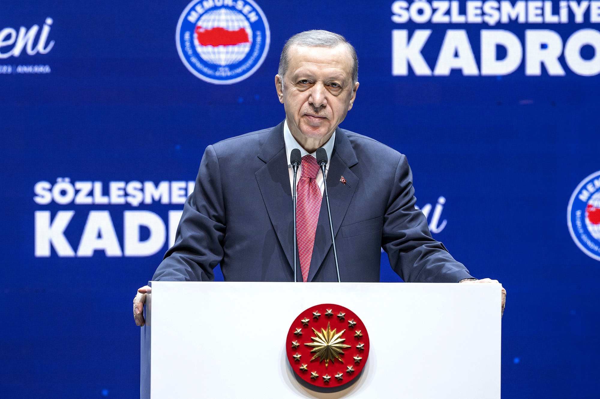 Turkish President Recep Tayyip Erdogan makes a speech as he attends a program at the ATO Convention and Exhibition Center in Ankara, Turkey, on January 3.
