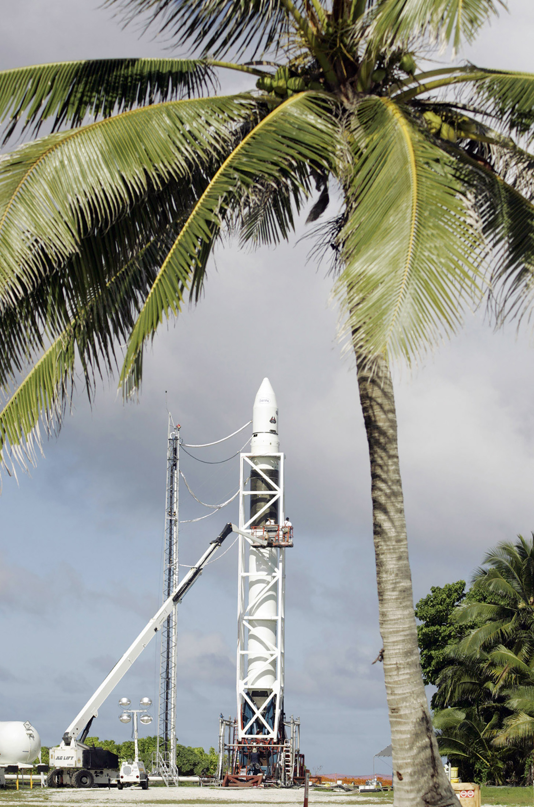 SpaceX's Falcon 1 at the Ronald Reagan Ballistic Missile Test Site on Omelek Island, in November 2005. 