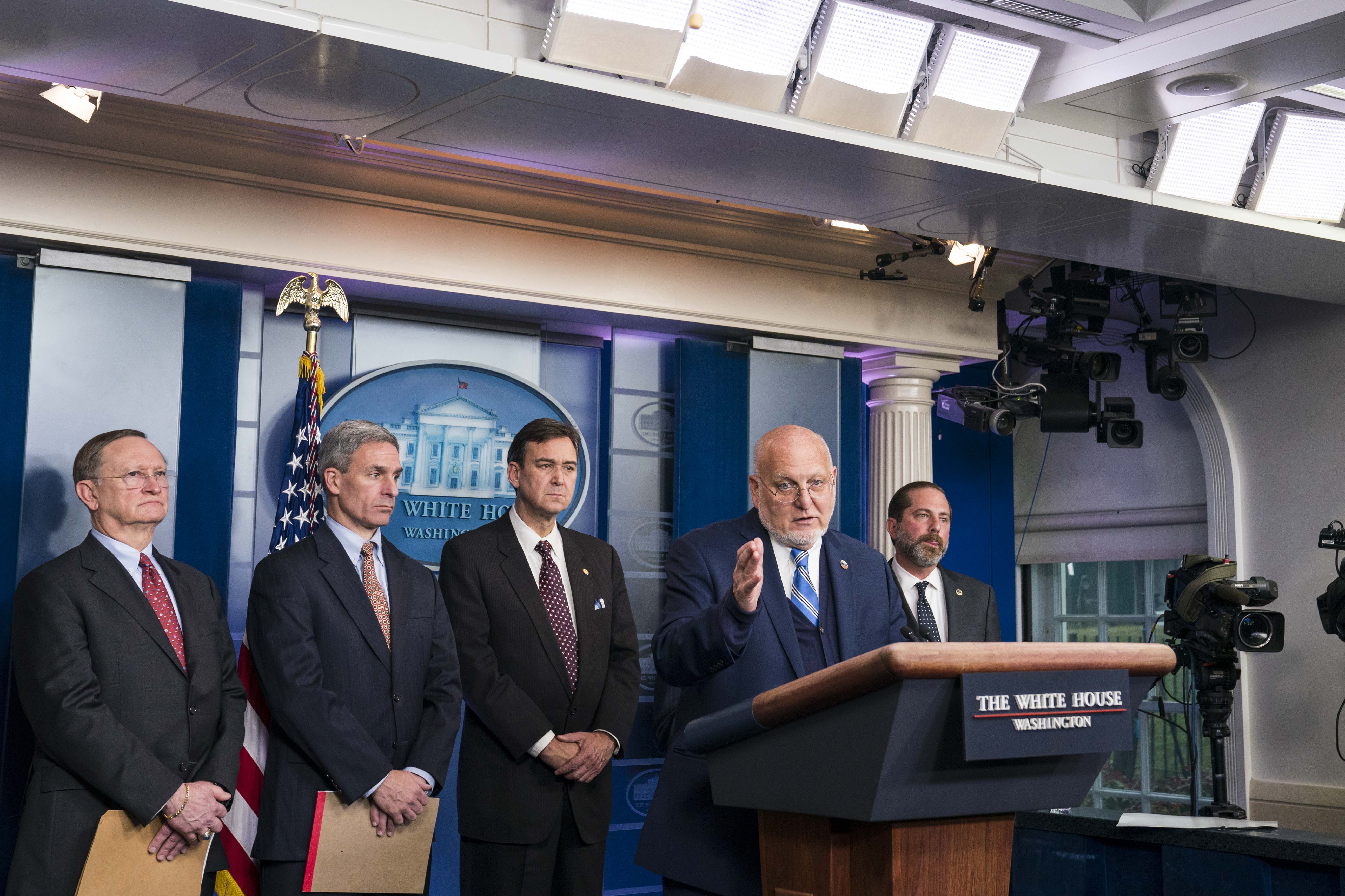 Officials from the US Centers for Disease Control and Prevention (CDC) at the White House on January 31, 2020.