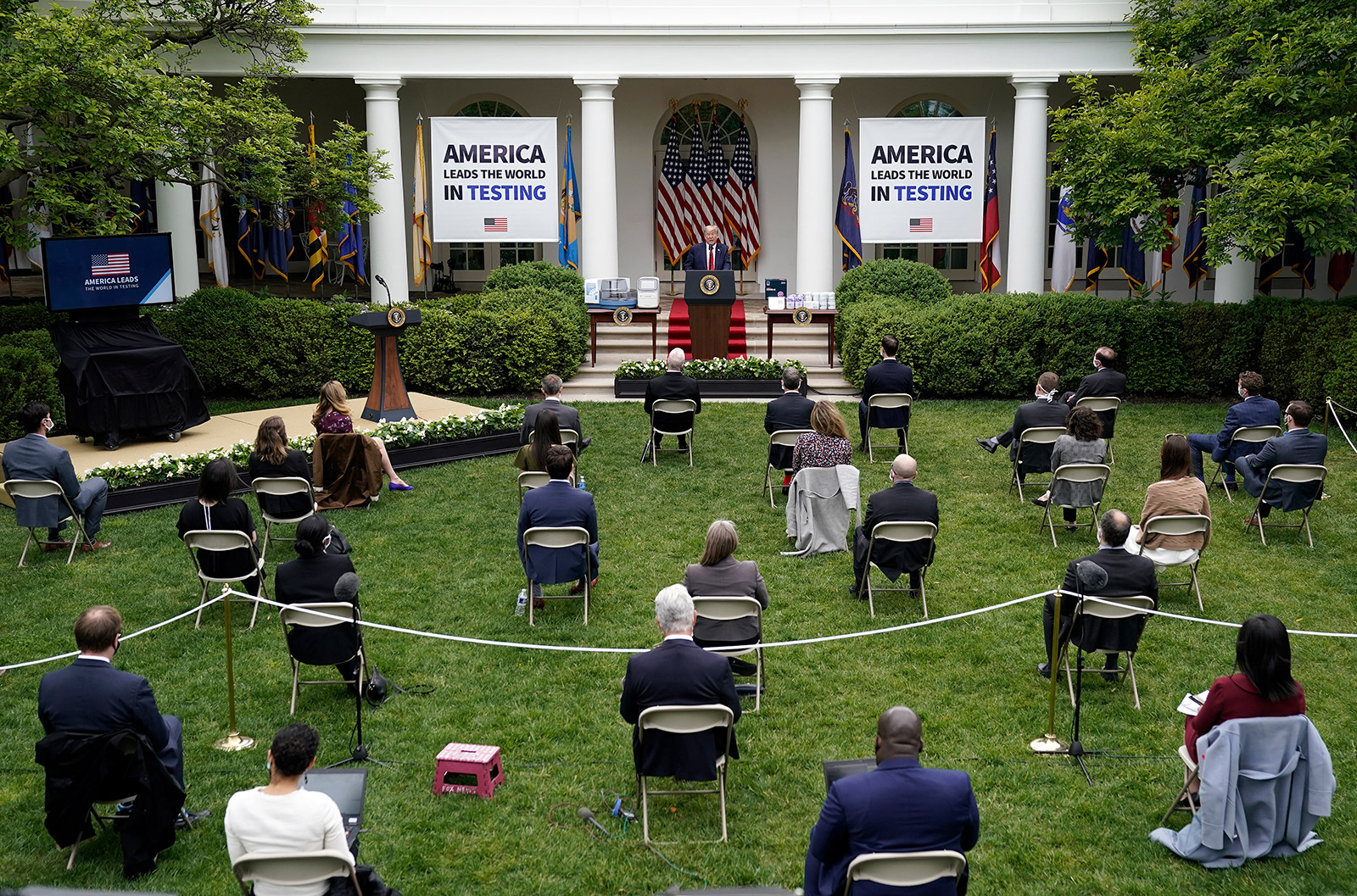 President Donald Trump speaks during a press briefing in the Rose Garden of the White House on May 11.