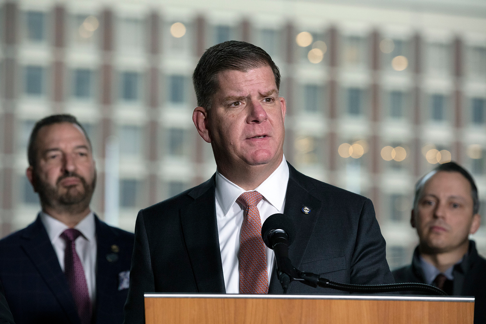 Mayor Marty Walsh talks about the postponement of the Boston Marathon during a news conference in Boston, on March,13.