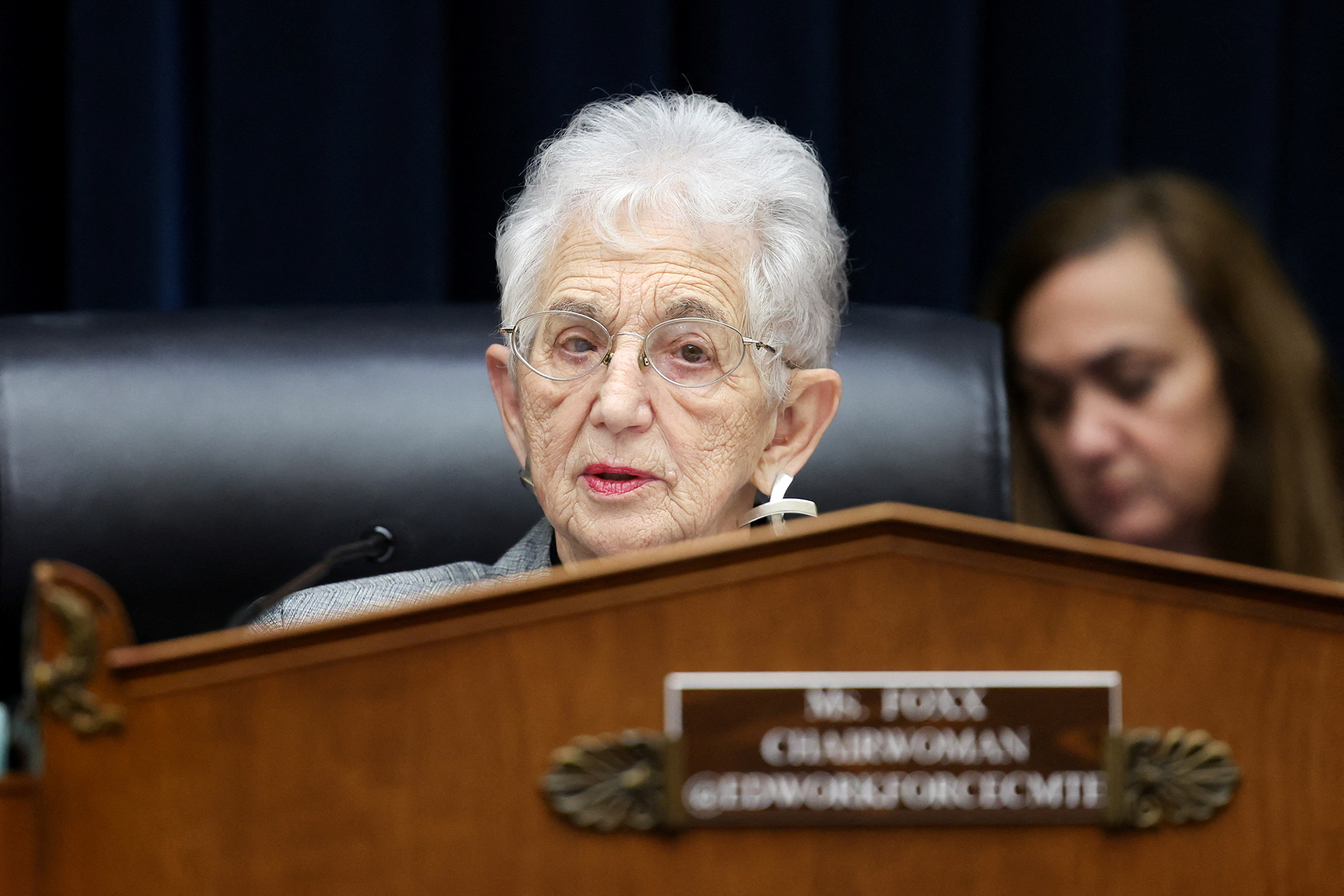 Committee chairwoman Rep. Virginia Foxx (R-NC) speaks during a House Education and the Workforce Committee hearing on pro-Palestinian protests on college campuses, on Capitol Hill in Washington, today.