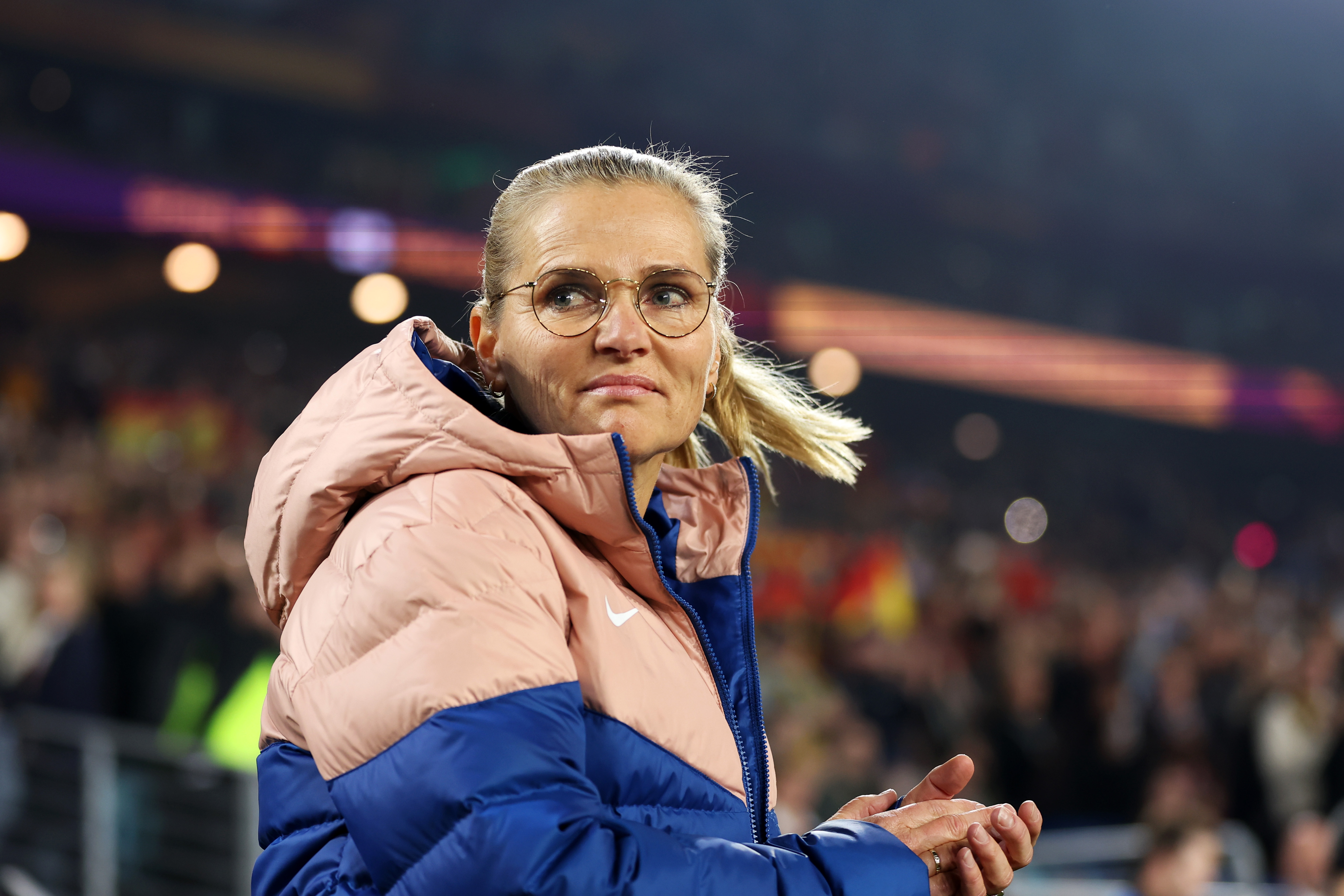 Sarina Wiegman, the manager of England's team, looks on during the final.