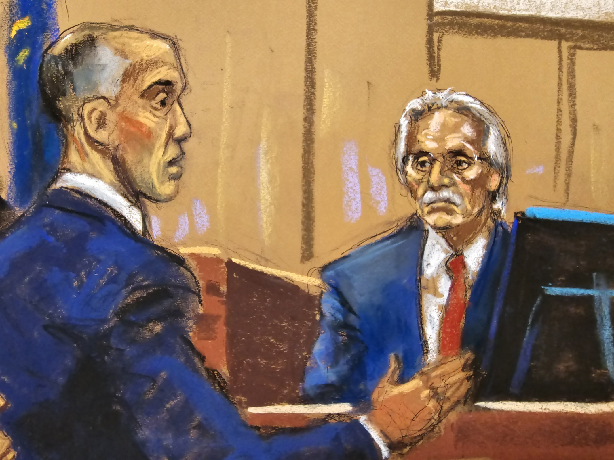 Emil Bove questions David Pecker during the trial on Friday.