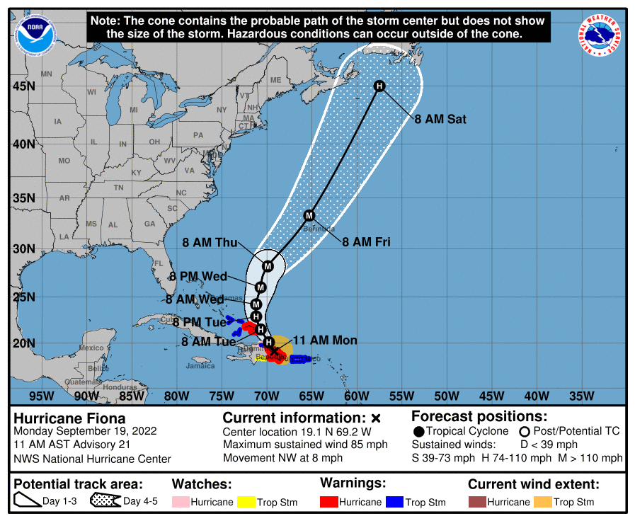 Hurricane Fiona weakens slightly but intensification is expected in the next few days