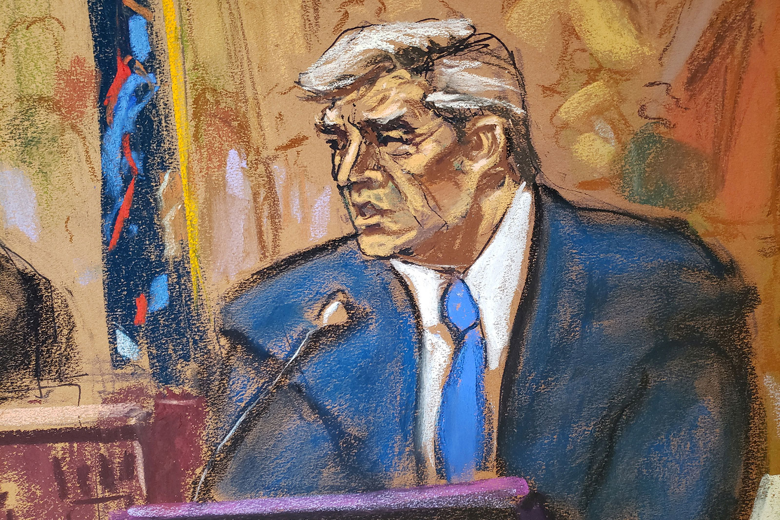 Former President Donald Trump testifies on Wednesday in this courtroom sketch.