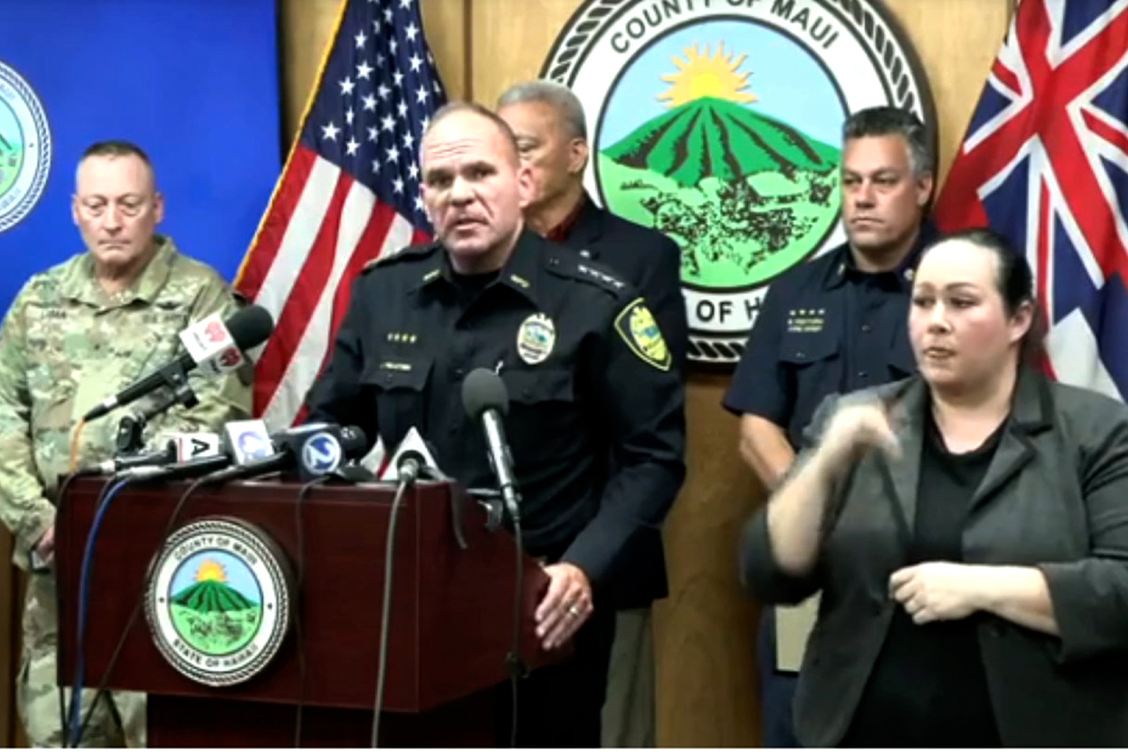 Maui County Police Chief John Pelletier speaks during a news conference on August 14, 2023.
