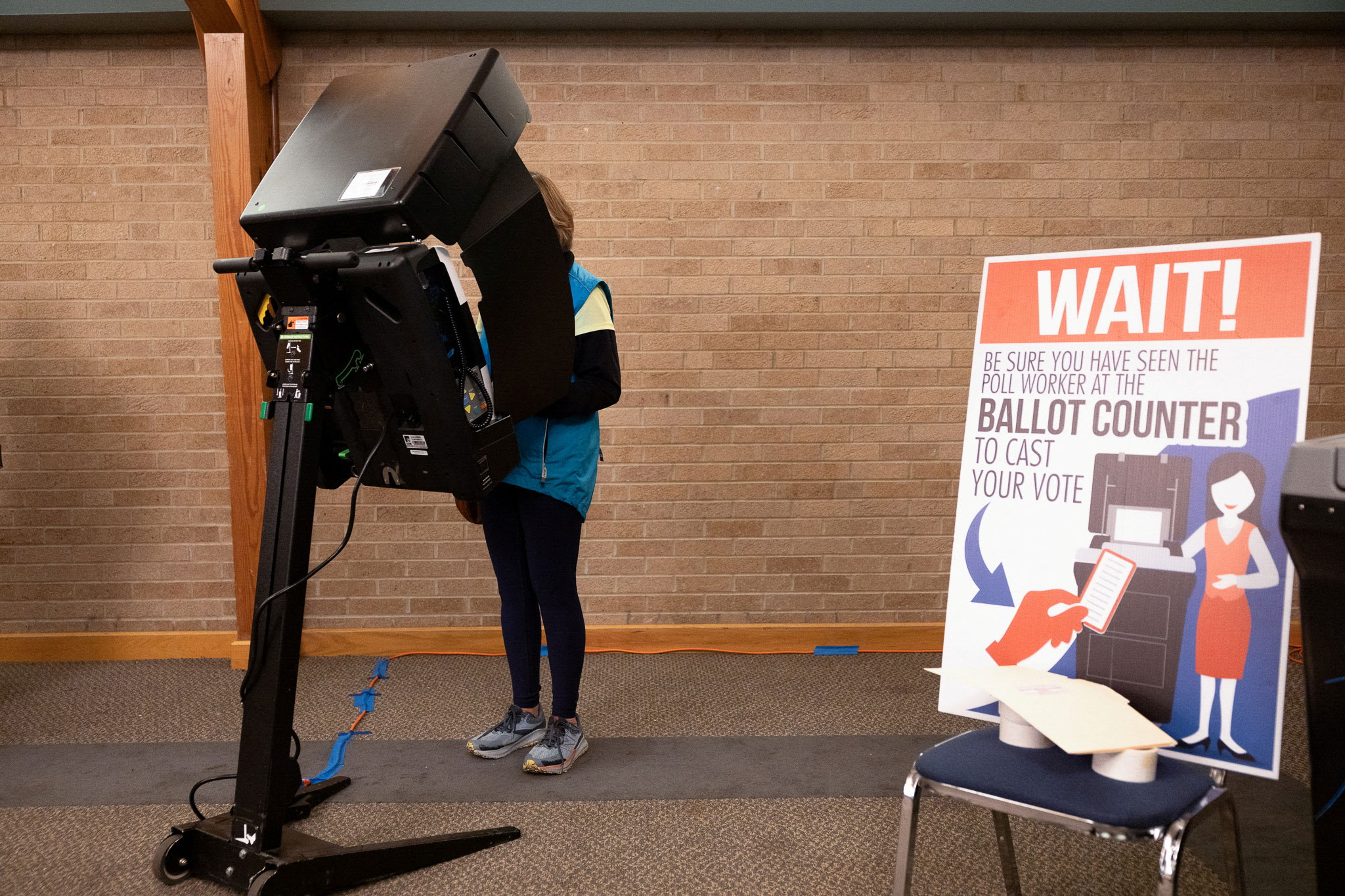 A voter fills out their ballot in Columbus, Ohio, on Tuesday.