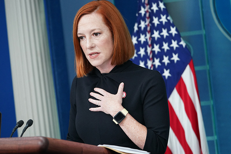 White House press secretary Jen Psaki speaks during the daily briefing in the James S. Brady Briefing Room of the White House in Washington, DC, on February 7.