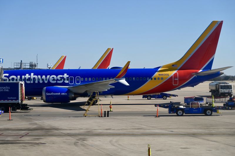 Southwest Airlines planes are seen at the Austin-Bergstrom International Airport (AUS) in Austin, Texas on January 22.