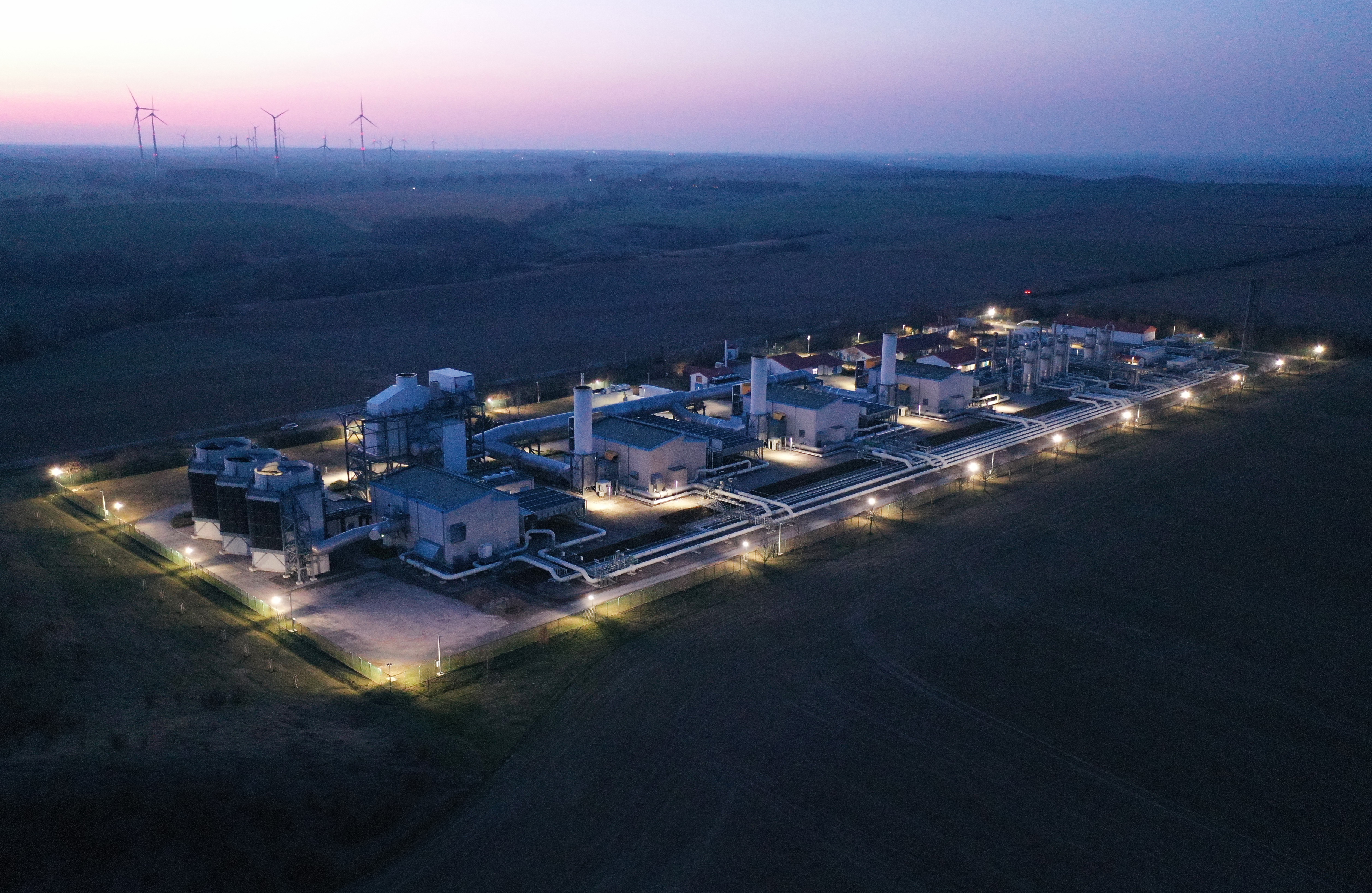 An aerial view of a compressor station of the Jagal natural gas pipeline on March 24, near Mallnow, Germany. The Jagal is the German extension of the Yamal-Europe pipeline that transports Russian natural gas to Germany. 