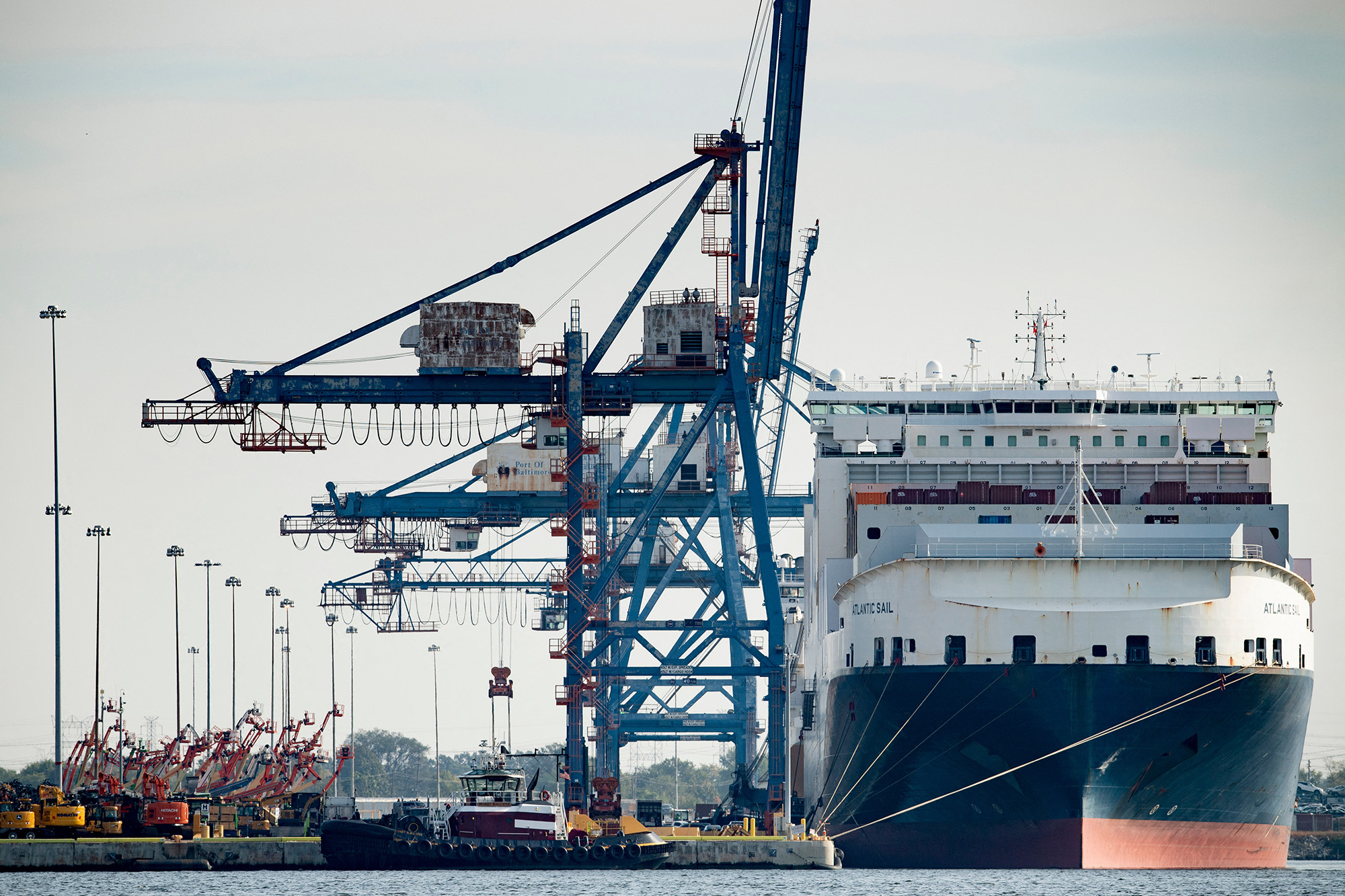 A cargo ship is docked at the Port of Baltimore October 14, 2021, in Baltimore, Maryland.