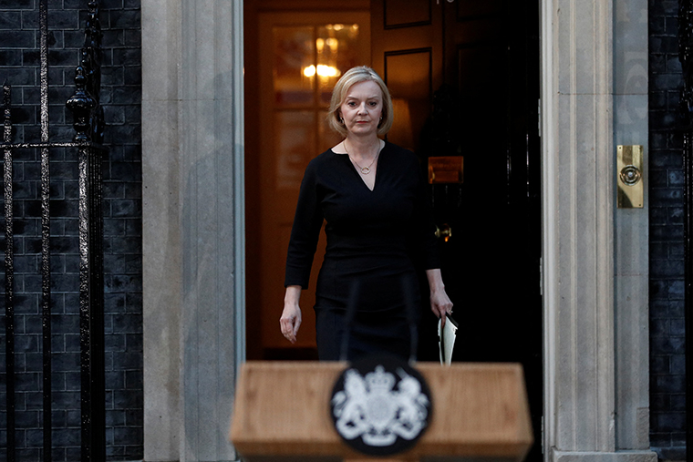Liz Truss walks out of 10 Downing Street after Queen Elizabeth died aged 96 on September 8.