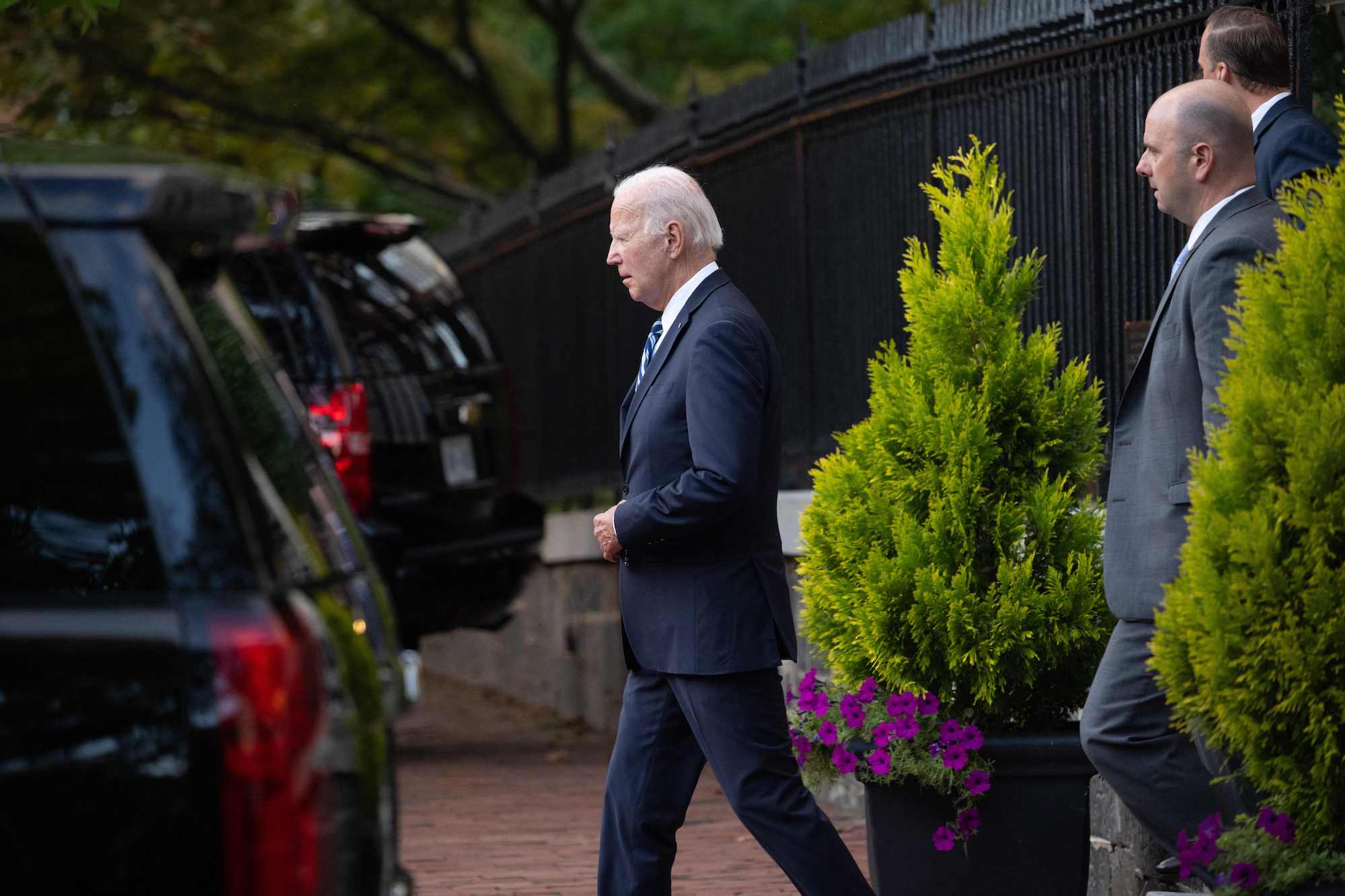 Joe Biden leaves after attending mass at Holy Trinity Catholic Church in Washington on Saturday.
