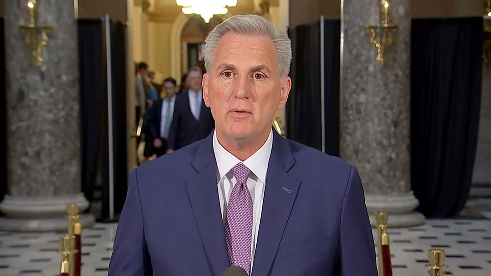 Speaker Kevin McCarthy holds a press conference on Wednesday, April 26.