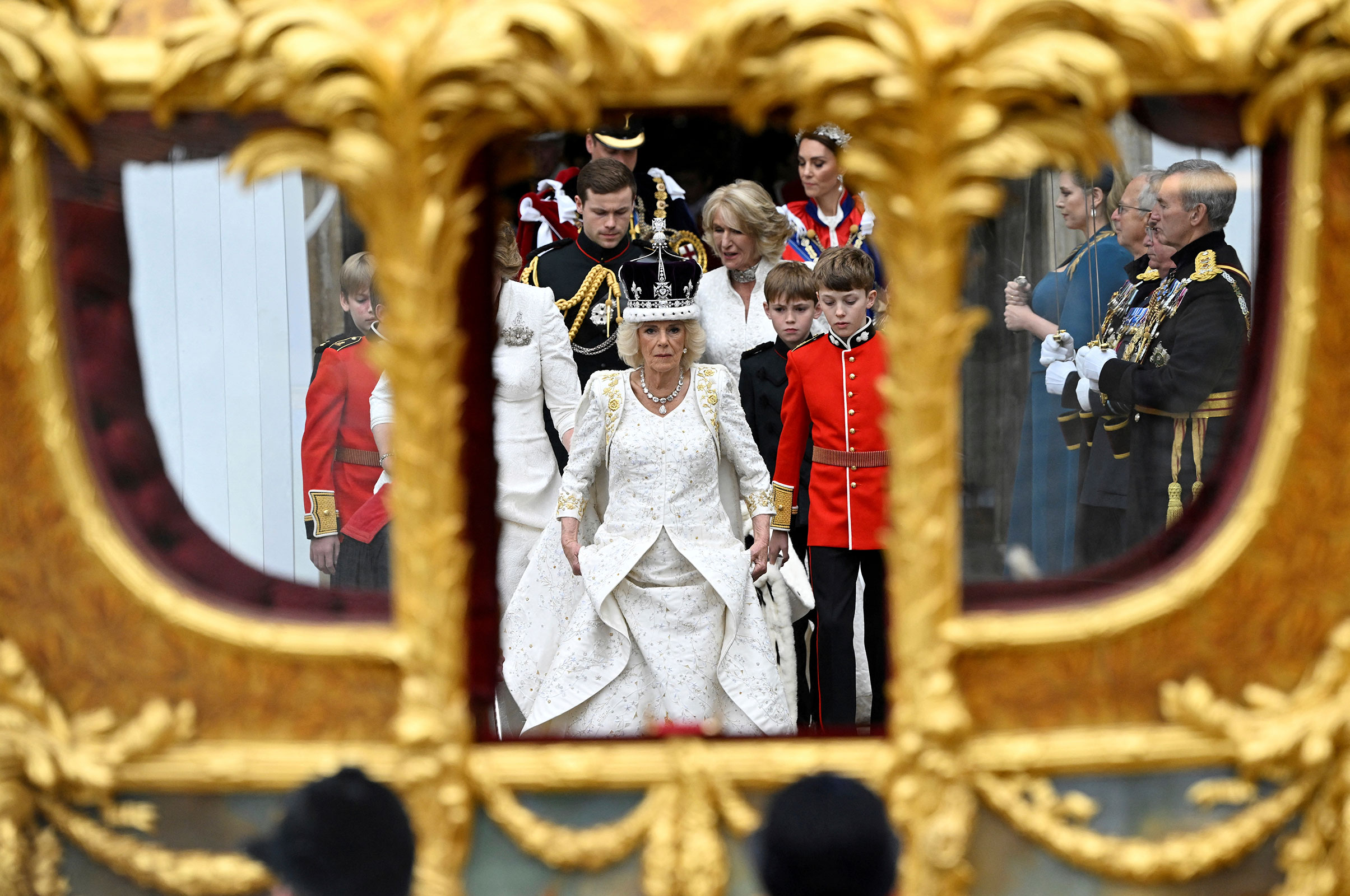Britain's Queen Camilla leaves Westminster Abbey.