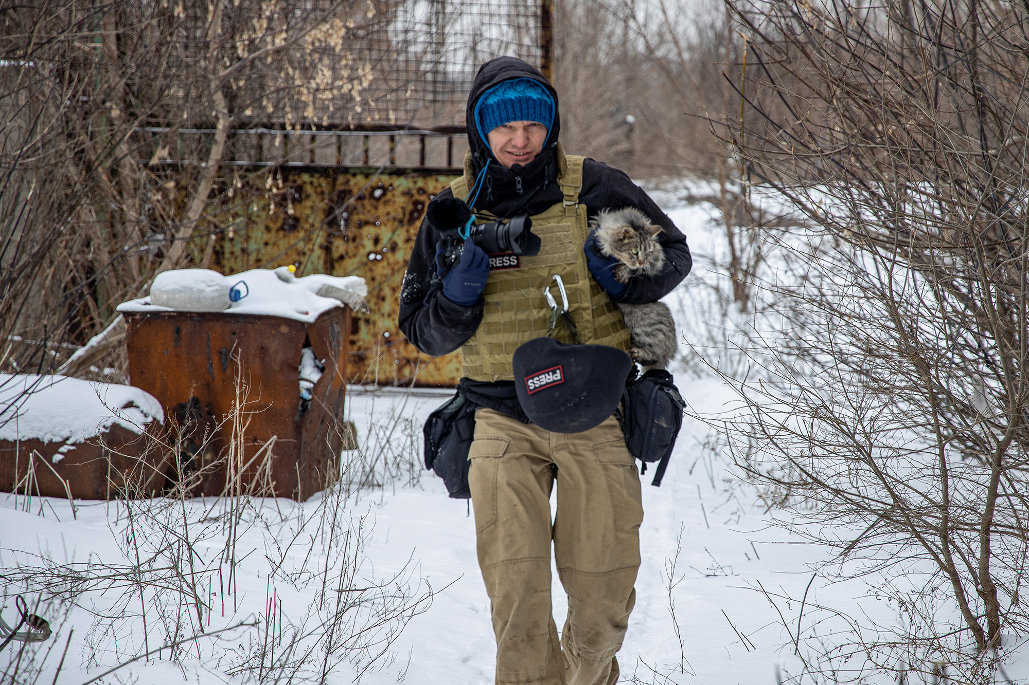Ukrainian photojournalist Maksym Levin in the Donetsk region, Ukraine January 25. 