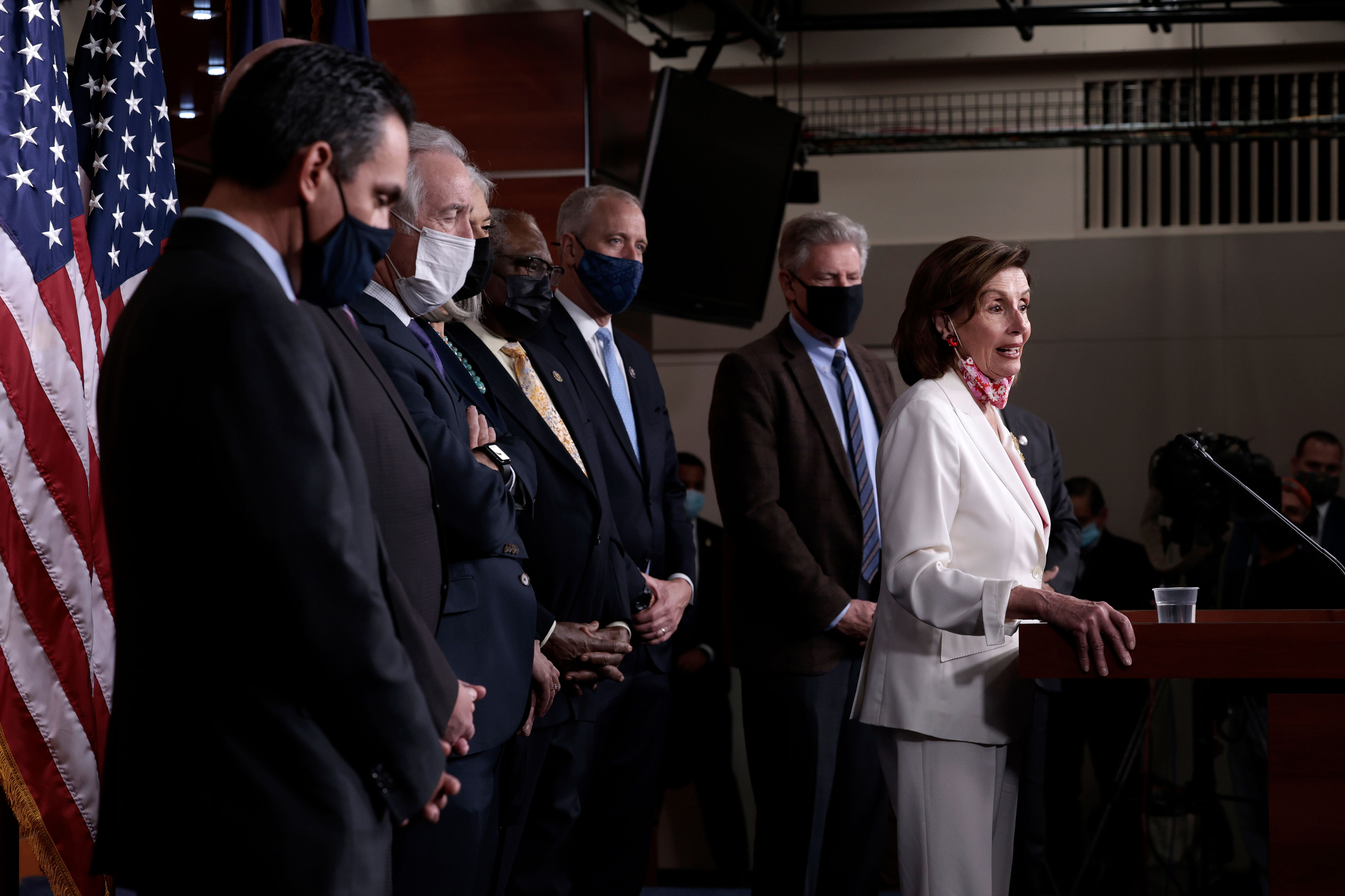 House Speaker Nancy Pelosi holds a press conference after the House passed the Build Back Better Act at the Capitol on November 19.