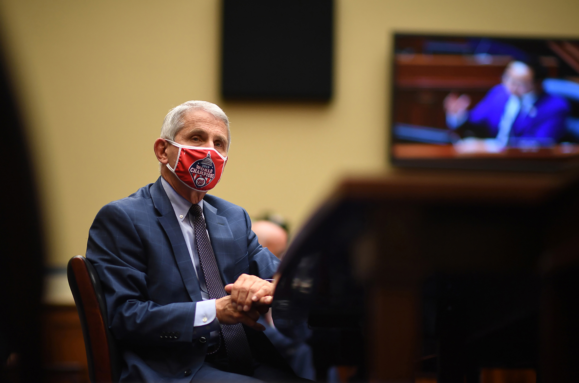 Dr. Anthony Fauci testifies before a House Subcommittee on the Coronavirus Crisis hearing on July 31 in Washington. 