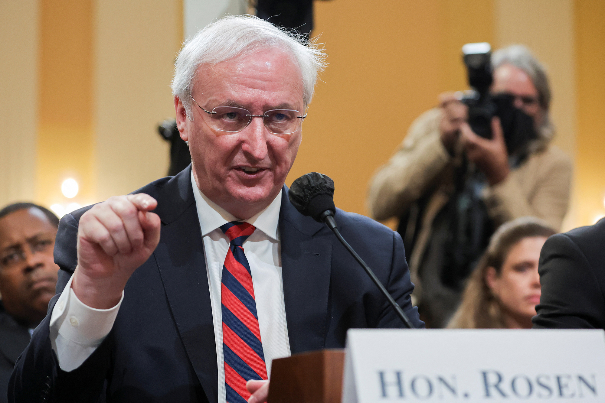 Former Acting Attorney General Jeffrey Rosen testifies during the fifth public hearing of the U.S. House Select Committee on Thursday, on Capitol Hill in Washington, D.C.