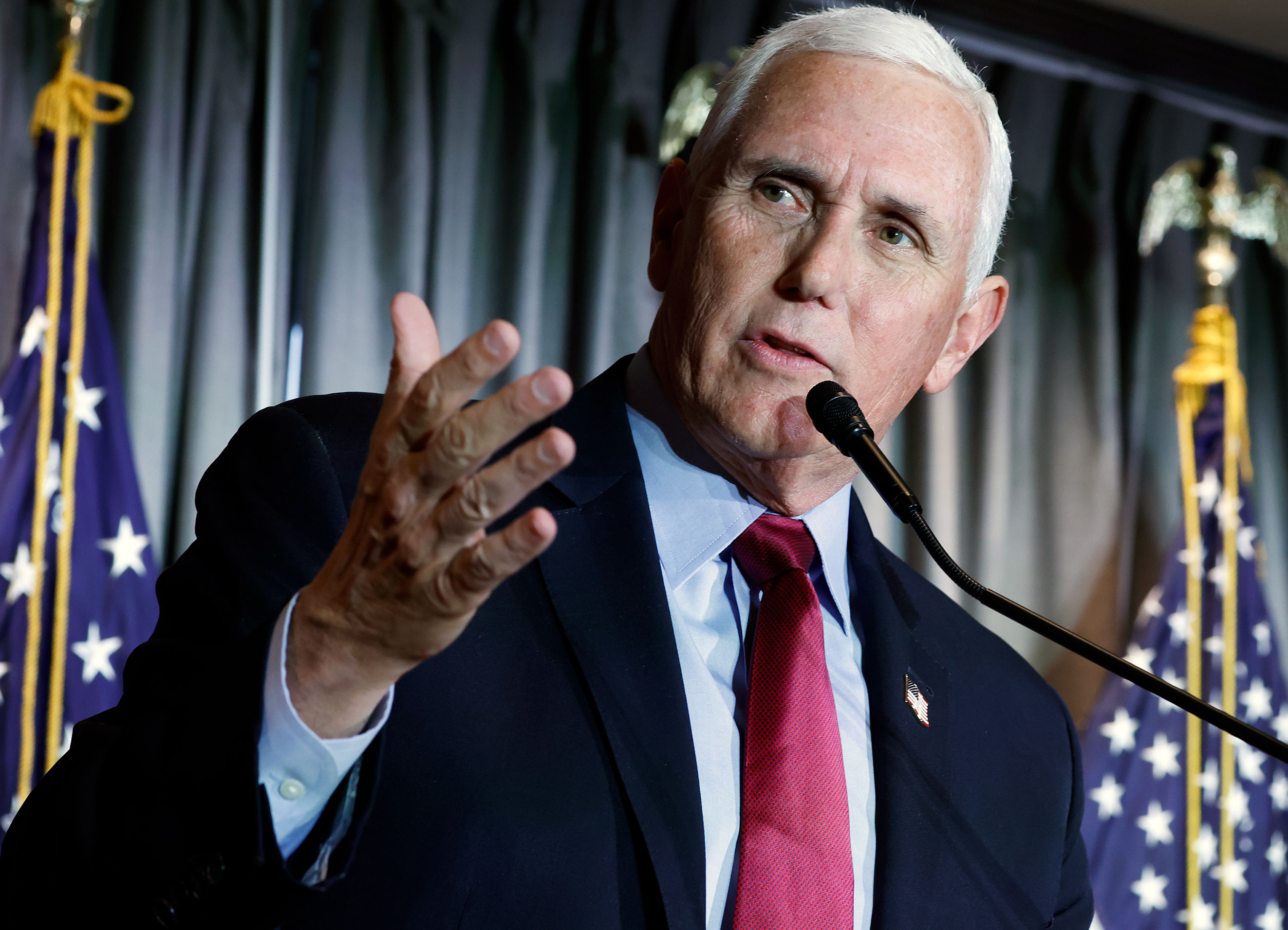 Former Vice President Mike Pence gives remarks at a conference at the Library of Congress on February 16 in Washington, DC. 