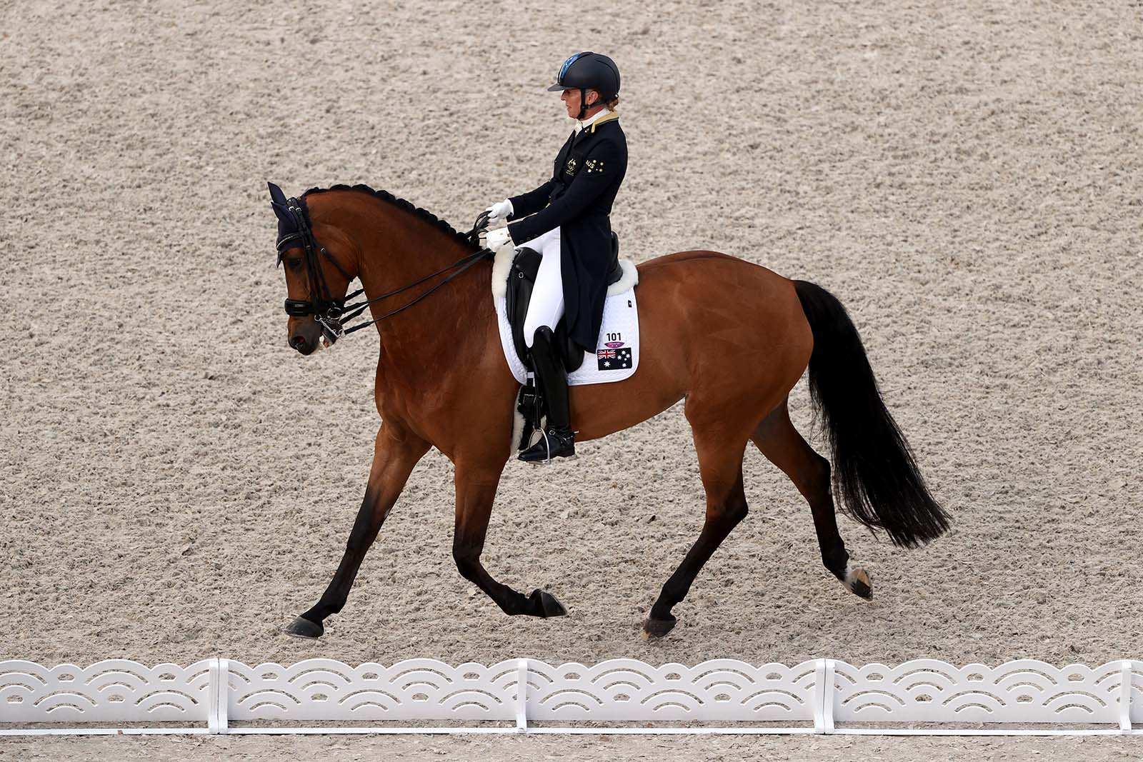 Mary Hanna of Team Australia competes in the dressage individual grand prix qualifier on July 24. 