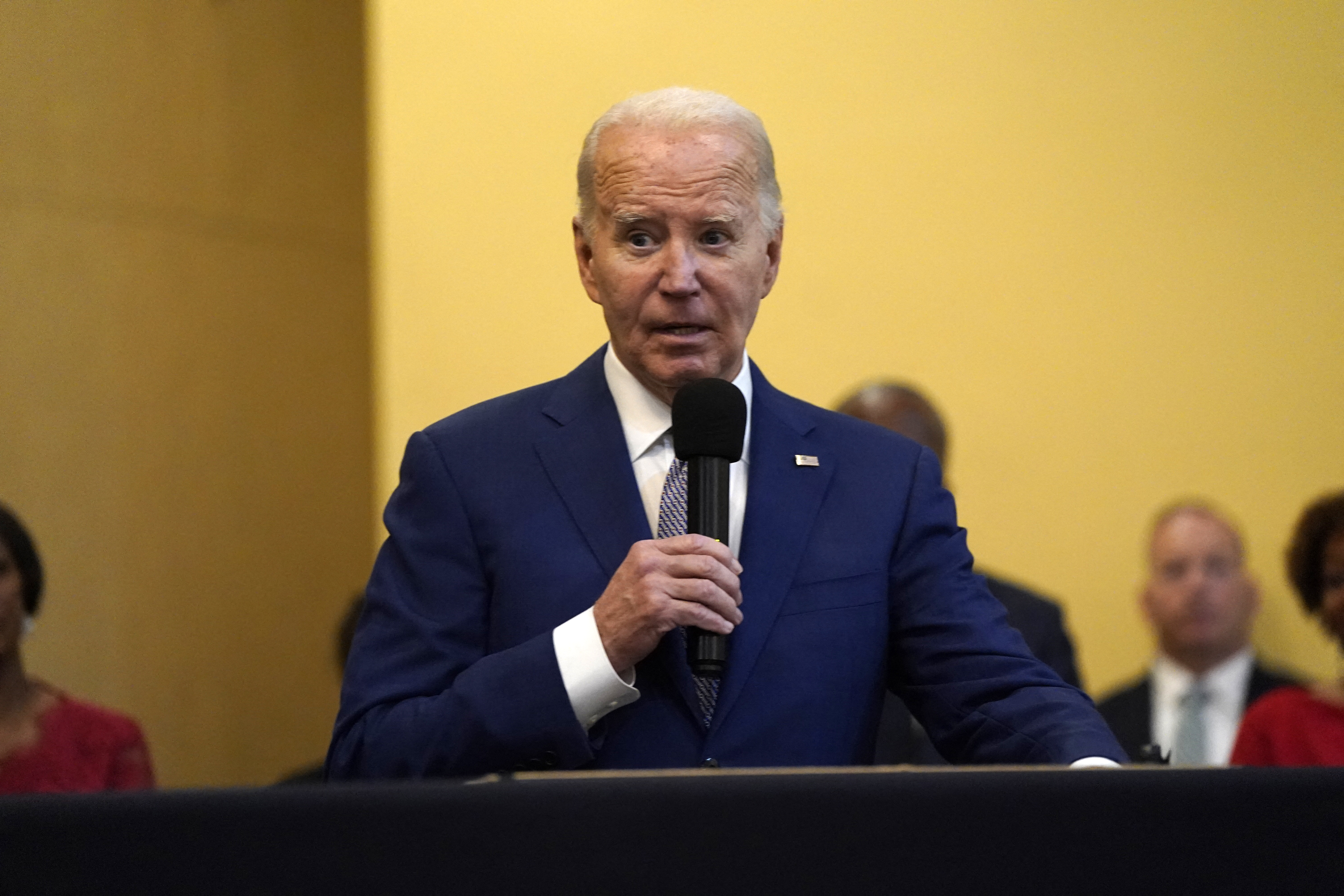 US President Joe Biden delivers remarks as he attends a "Sunday Lunch" at the Brookland Baptist Banquet Center in West Columbia, South Carolina, on January 28.