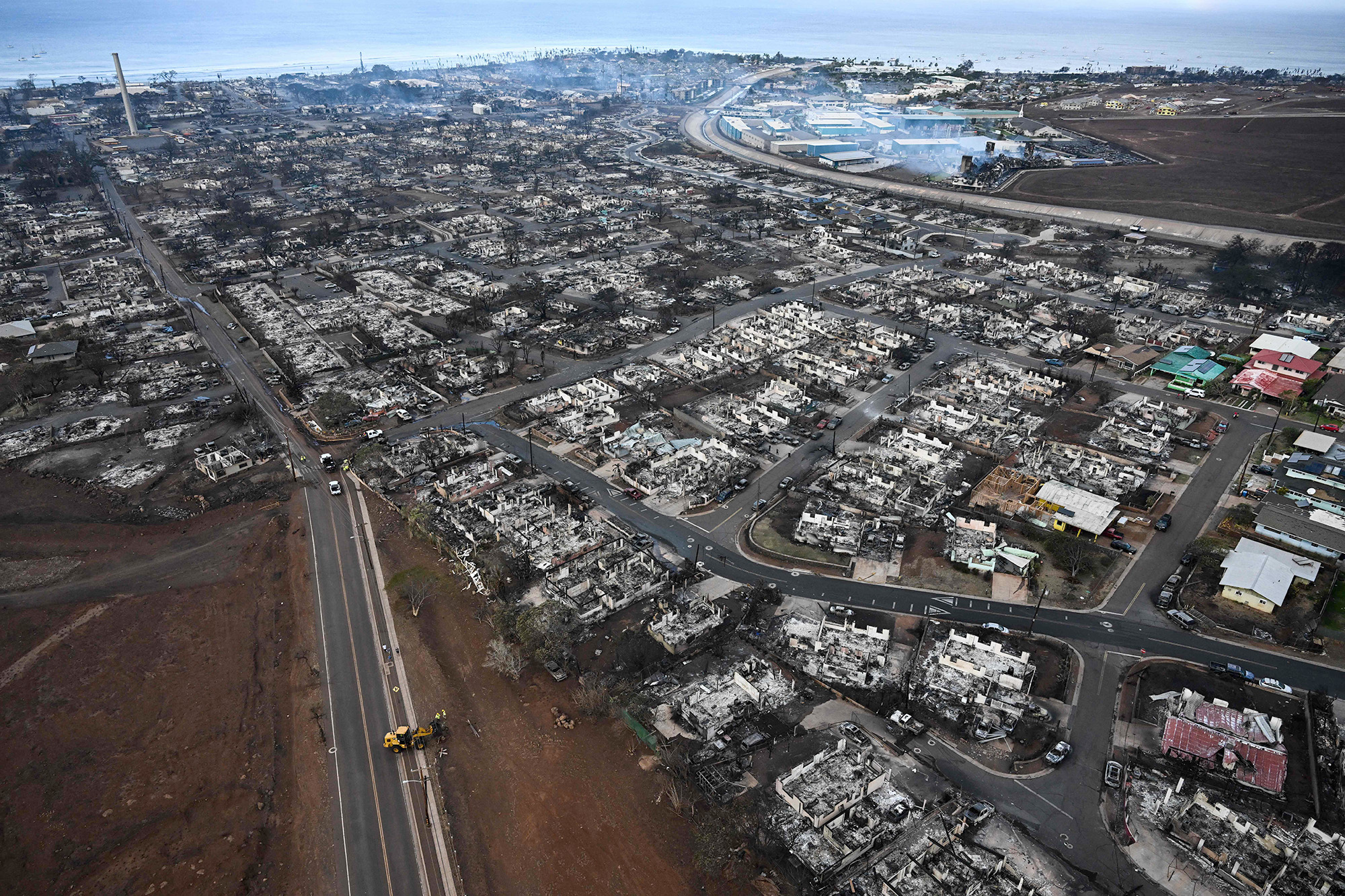 An aerial image taken on August 10 shows destroyed homes and buildings burned to the ground in Lahaina in the aftermath of wildfires in western Maui, Hawaii. 
