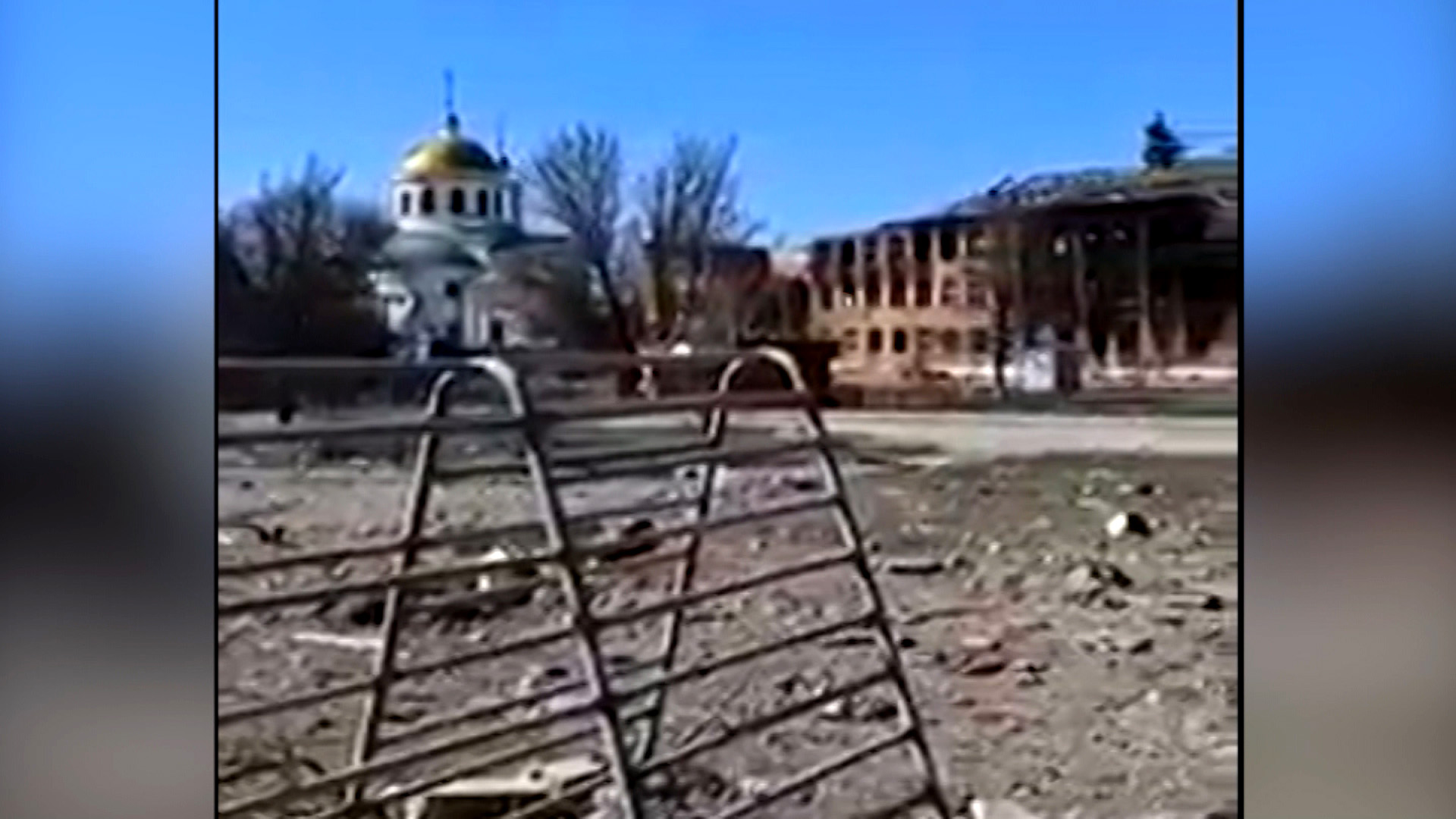 Destruction near a church in the town of Izyum, Ukraine is seen in this recent Facebook video. 