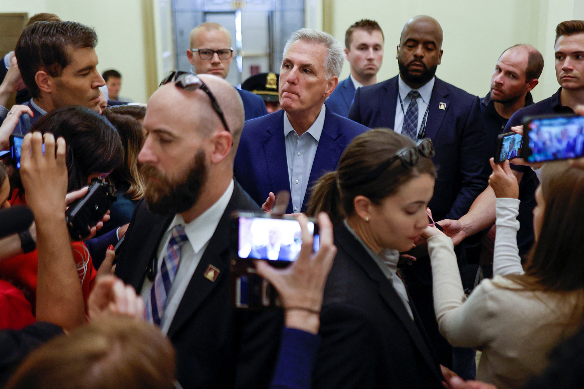 House Speaker Kevin McCarthy speaks with reporters at the Capitol in Washington, DC, on May 26. 