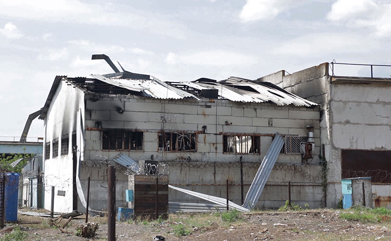 This image taken from video shows a destroyed barrack at a prison in Olenivka, in an area controlled by Russian-backed separatist forces, in eastern Ukraine, on July 29.