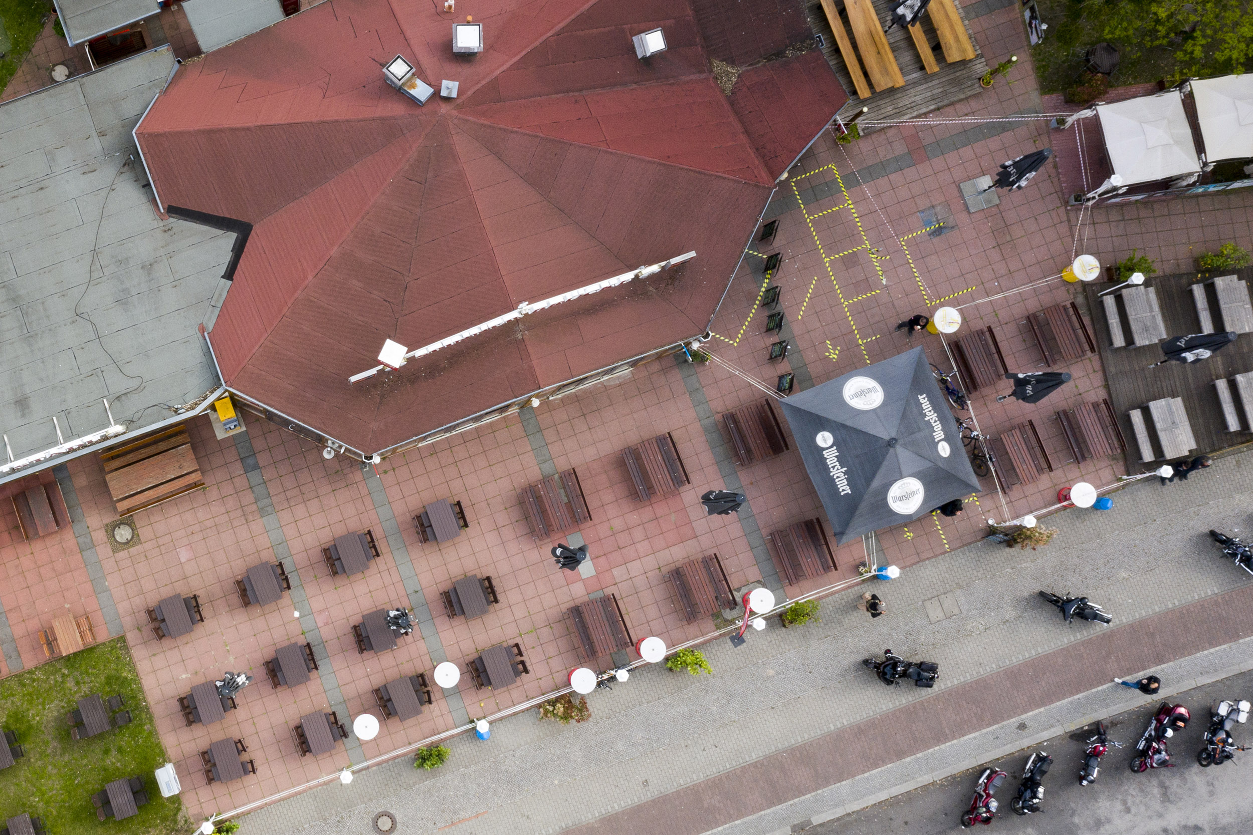 An aerial view of Berlin beer garden closed during the coronavirus pandemic on May 13. 