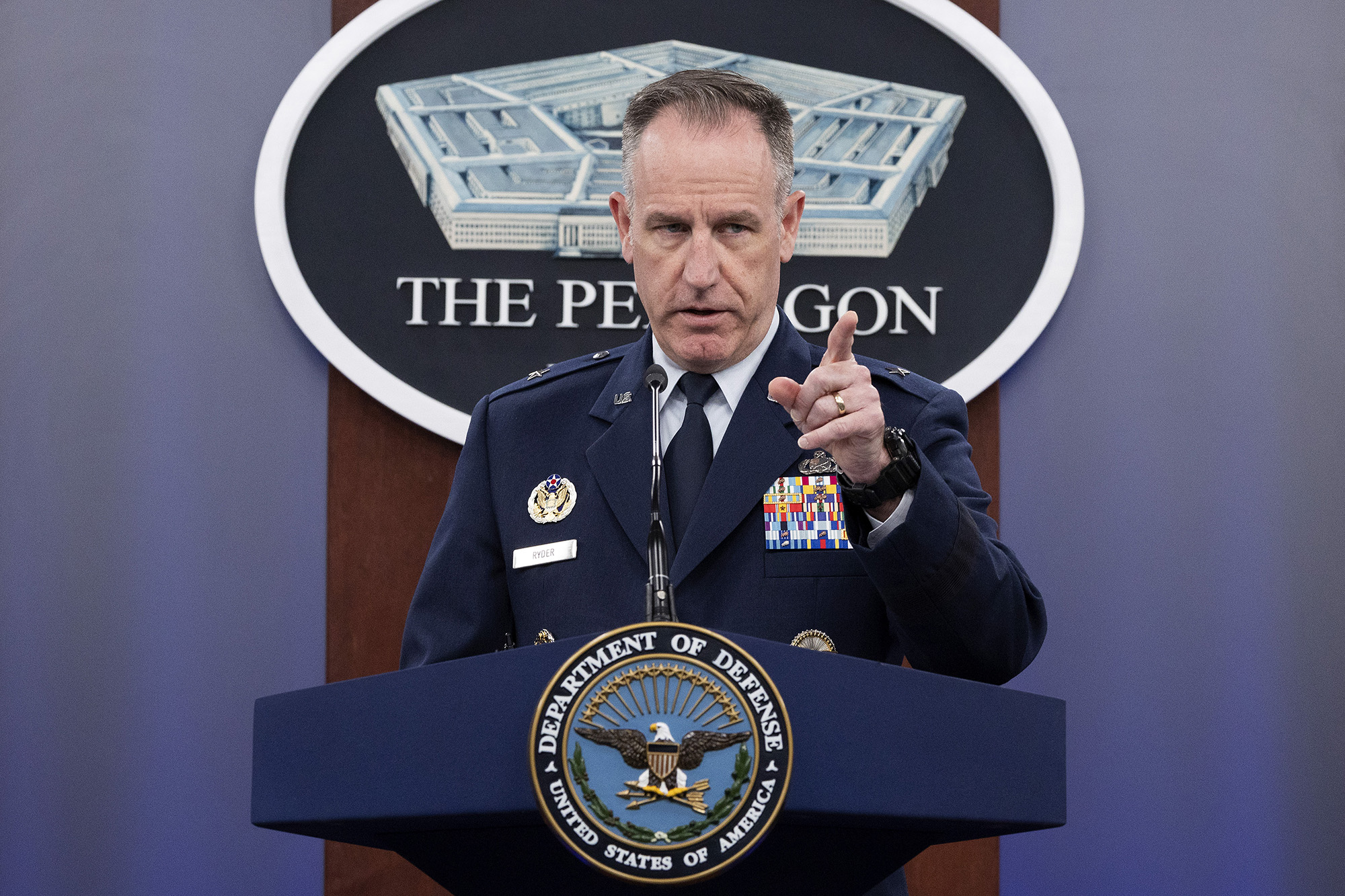 Pentagon Press Secretary Brig. Gen. Pat Ryder holds a press briefing at the Pentagon, Virginia, on October 18.