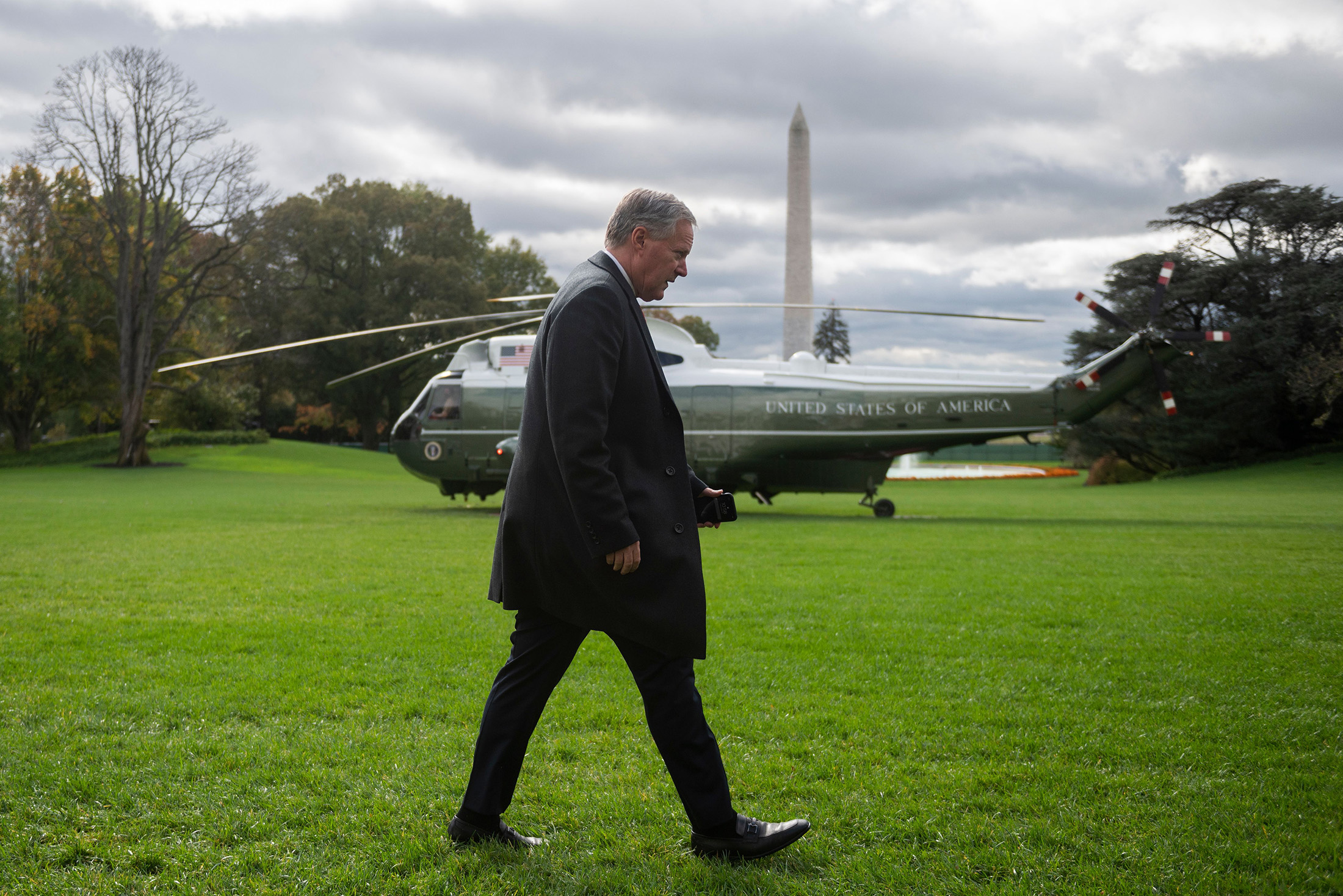 White House chief of staff Mark Meadows walks past Marine One at the White House on October 30, in Washington, DC. 