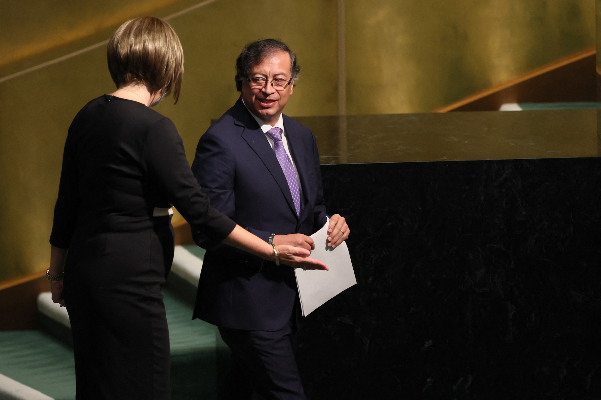 Colombia's President Gustavo Petro arrives to address the United Nations General Assembly.