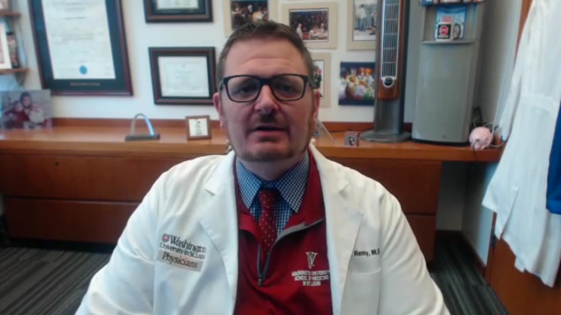 Dr. Ken Remy, a St. Louis critical care physician, speaks during an interview on November 25.